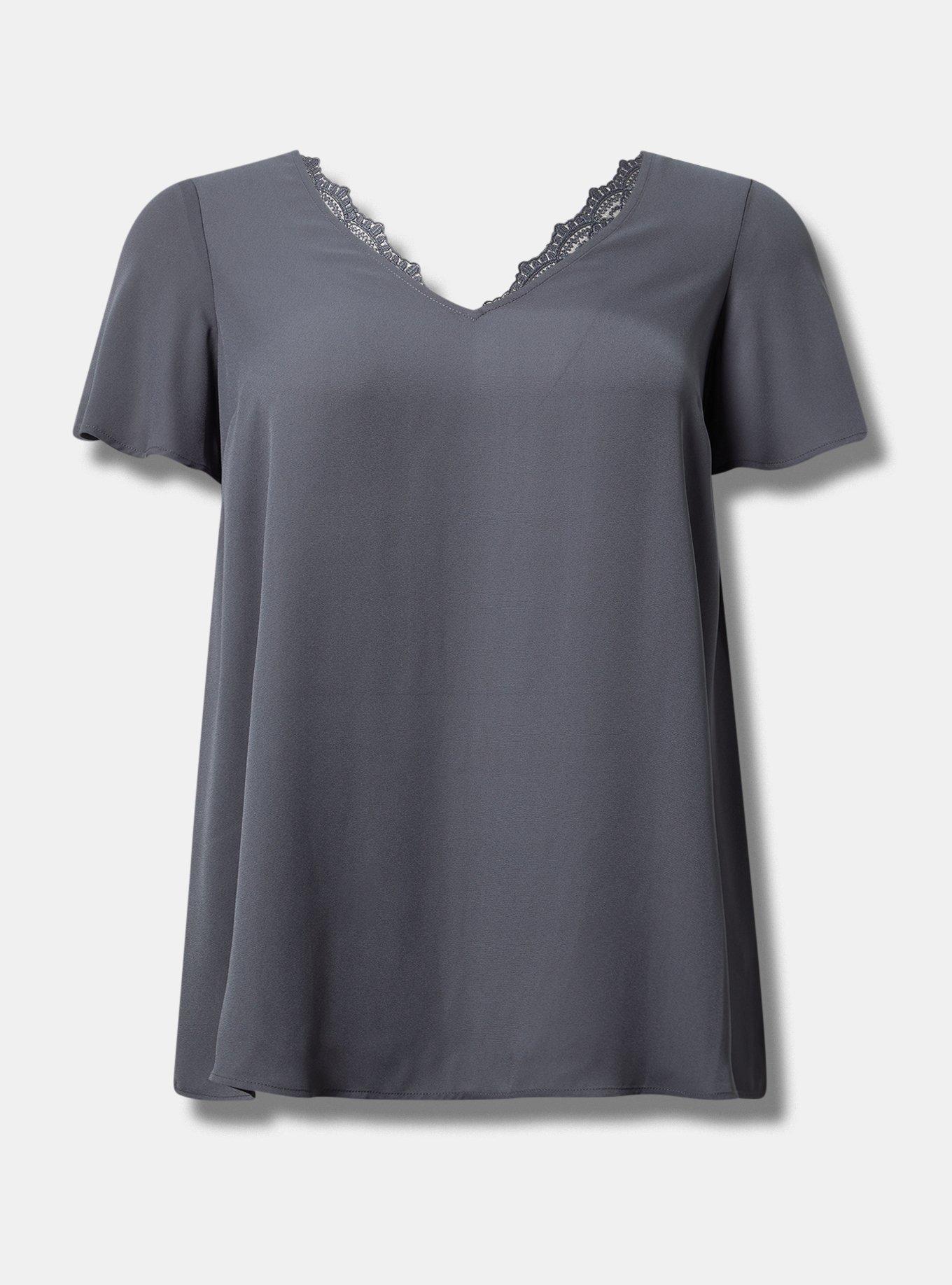 Georgette Lace Trim V-Neck Blouse