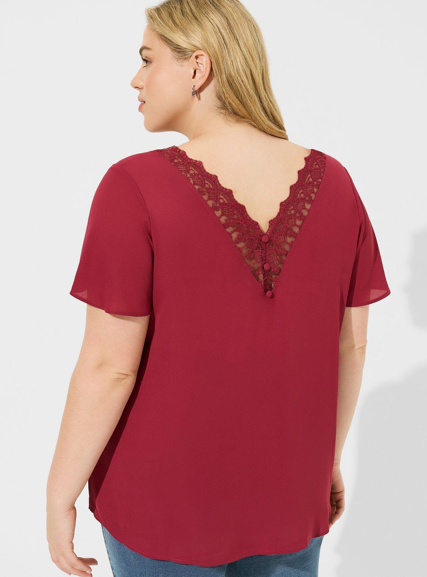 Georgette Lace Trim V-Neck Blouse