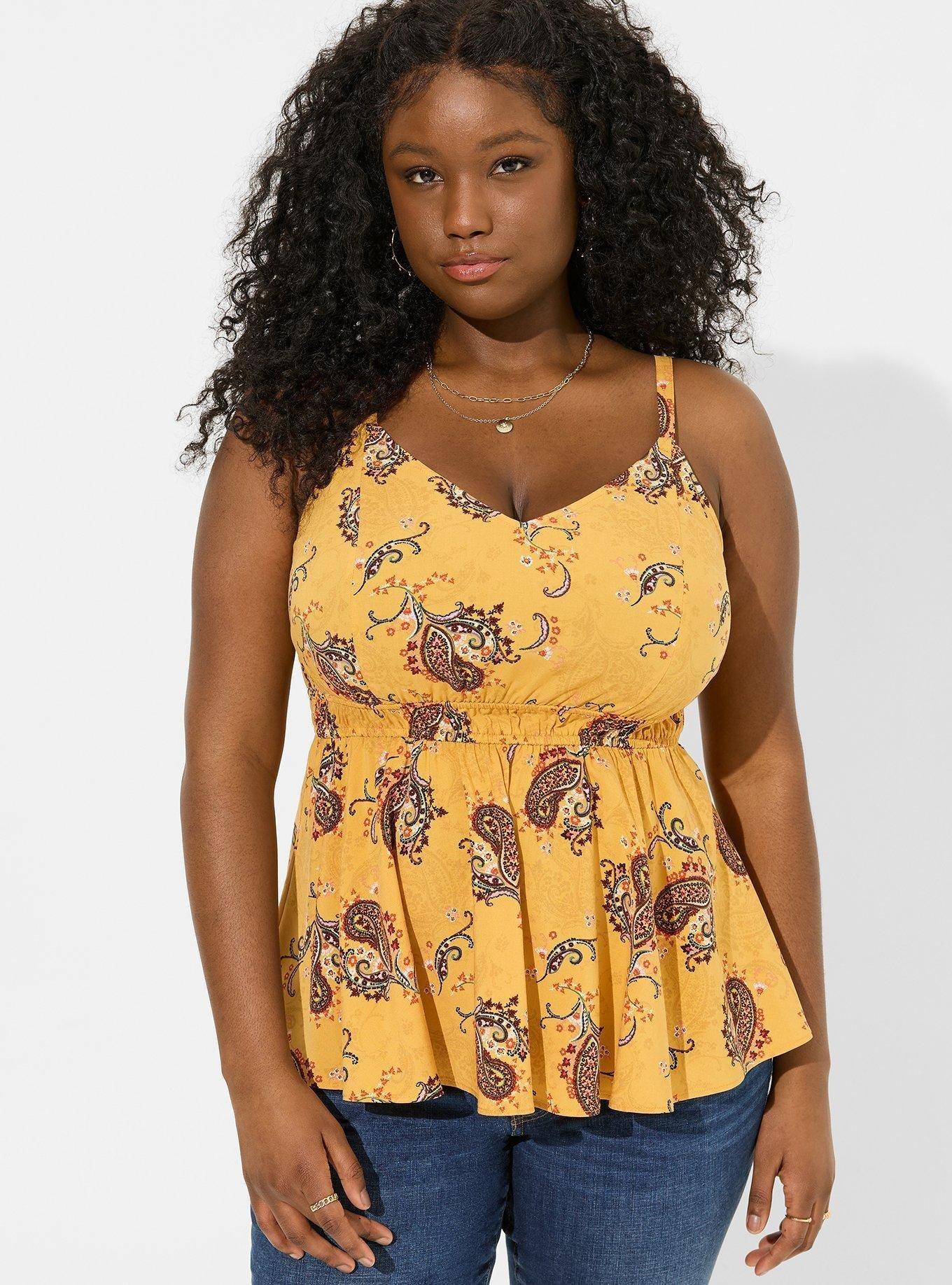 Babydoll Challis Lace Trim Tank, PAISLEY DANCE MINERAL YELLOW, alternate