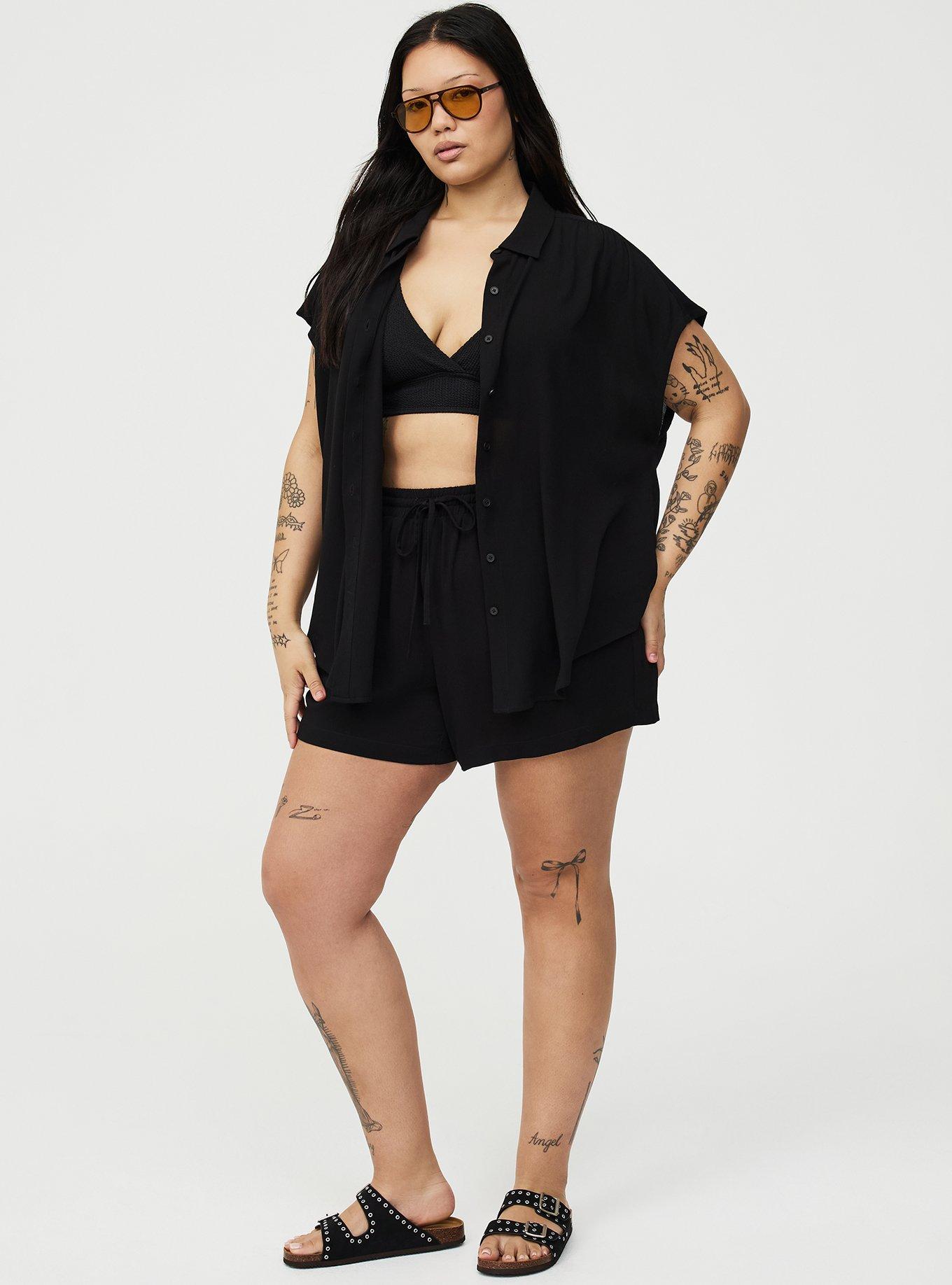 Crinkle Gauze Dolman Shirt, DEEP BLACK, alternate