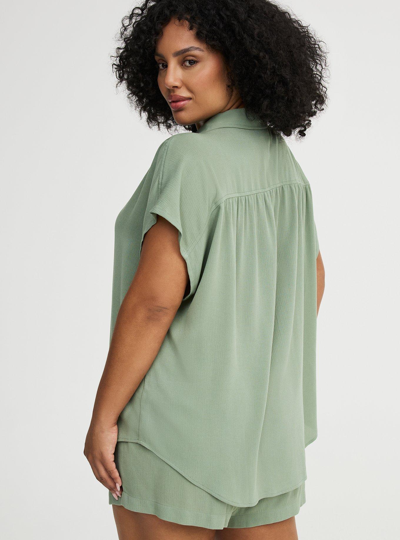 Crinkle Gauze Dolman Shirt, HEDGE GREEN, alternate