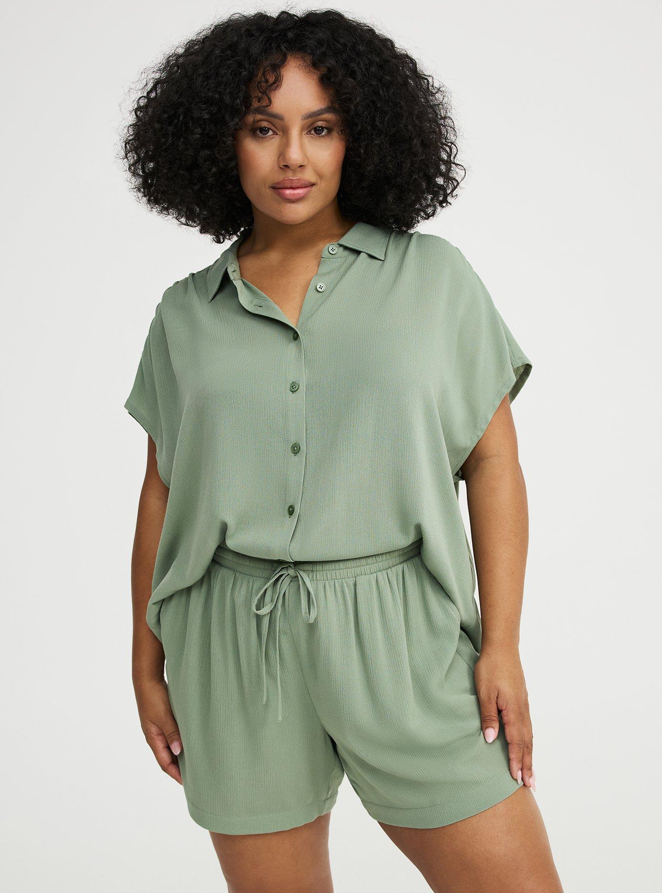 Crinkle Gauze Dolman Shirt, HEDGE GREEN, alternate