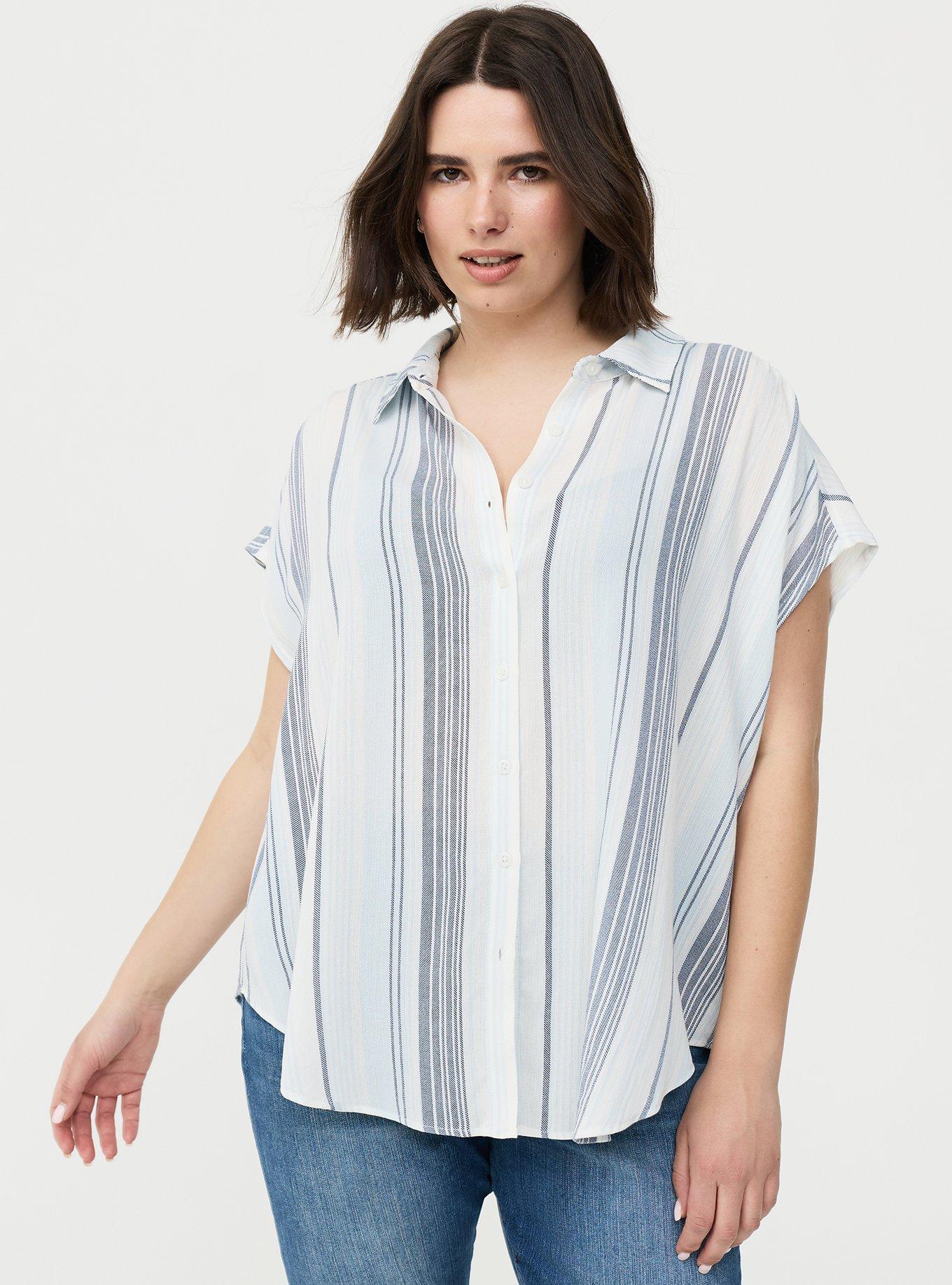 Crinkle Gauze Dolman Shirt, LINNY STRIPE WHITE, hi-res