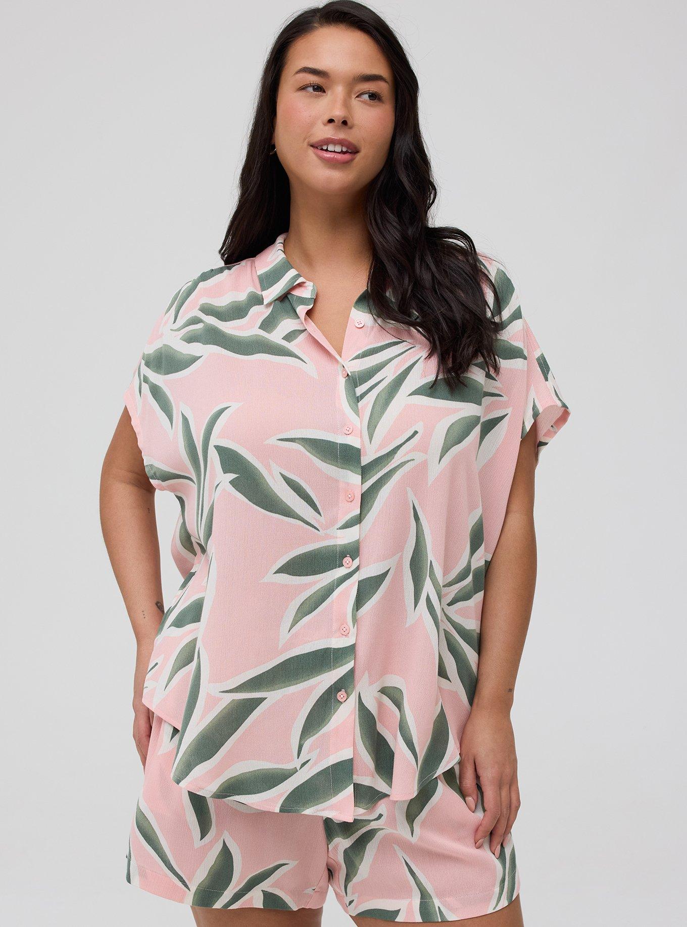 Crinkle Gauze Dolman Shirt, BREEZY PALMS PINK, hi-res