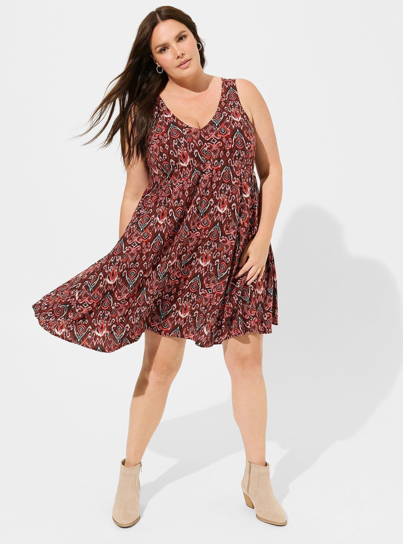 Above The Knee Challis V-Neck Dress