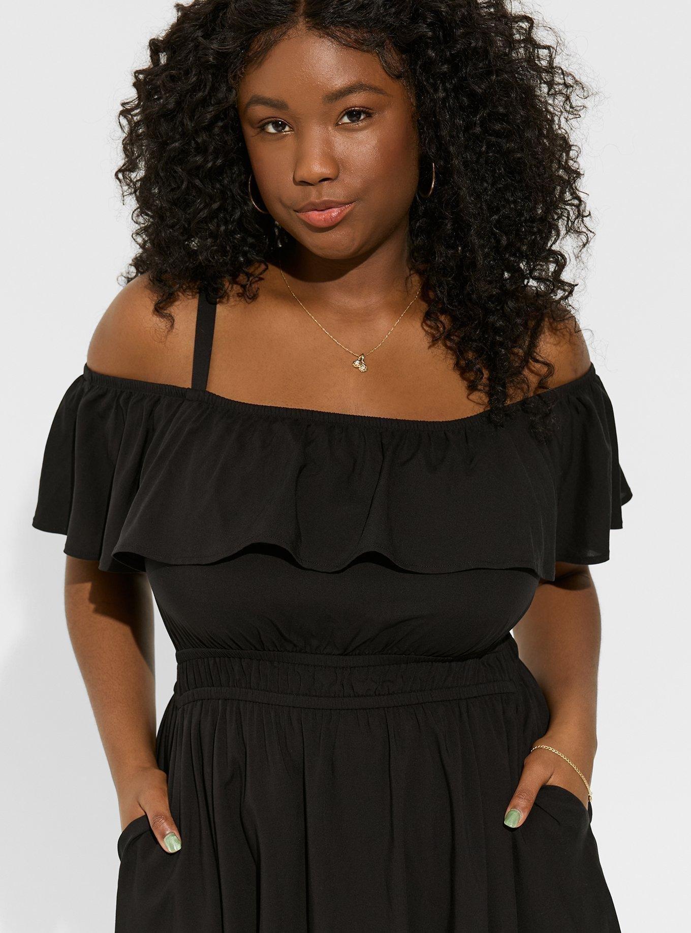 Torrid Deep Black midi crinkle surplice deals skater dress