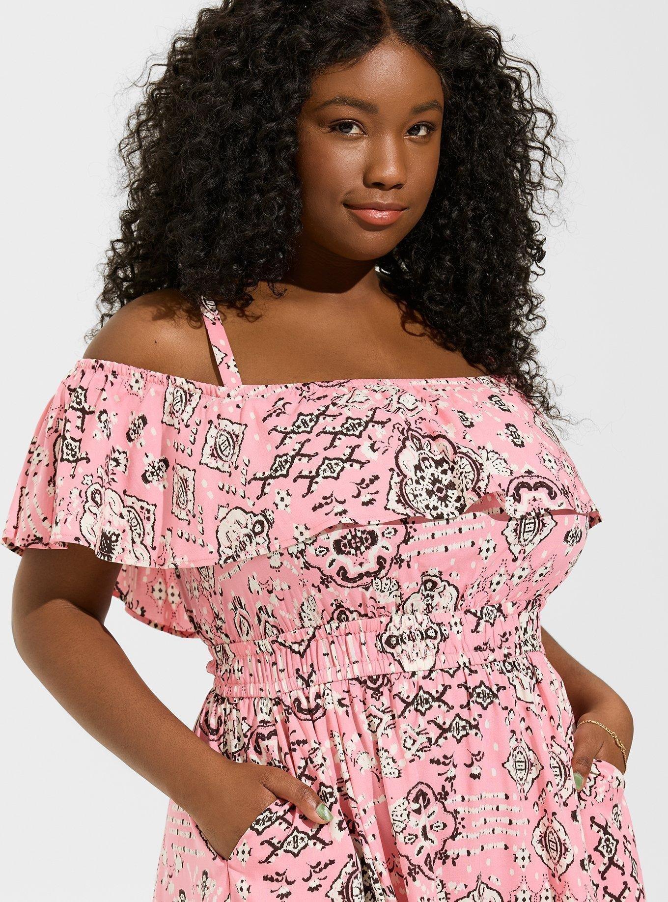 Plus Size - Mini Washable Challis Off Shoulder Skater Dress - Torrid