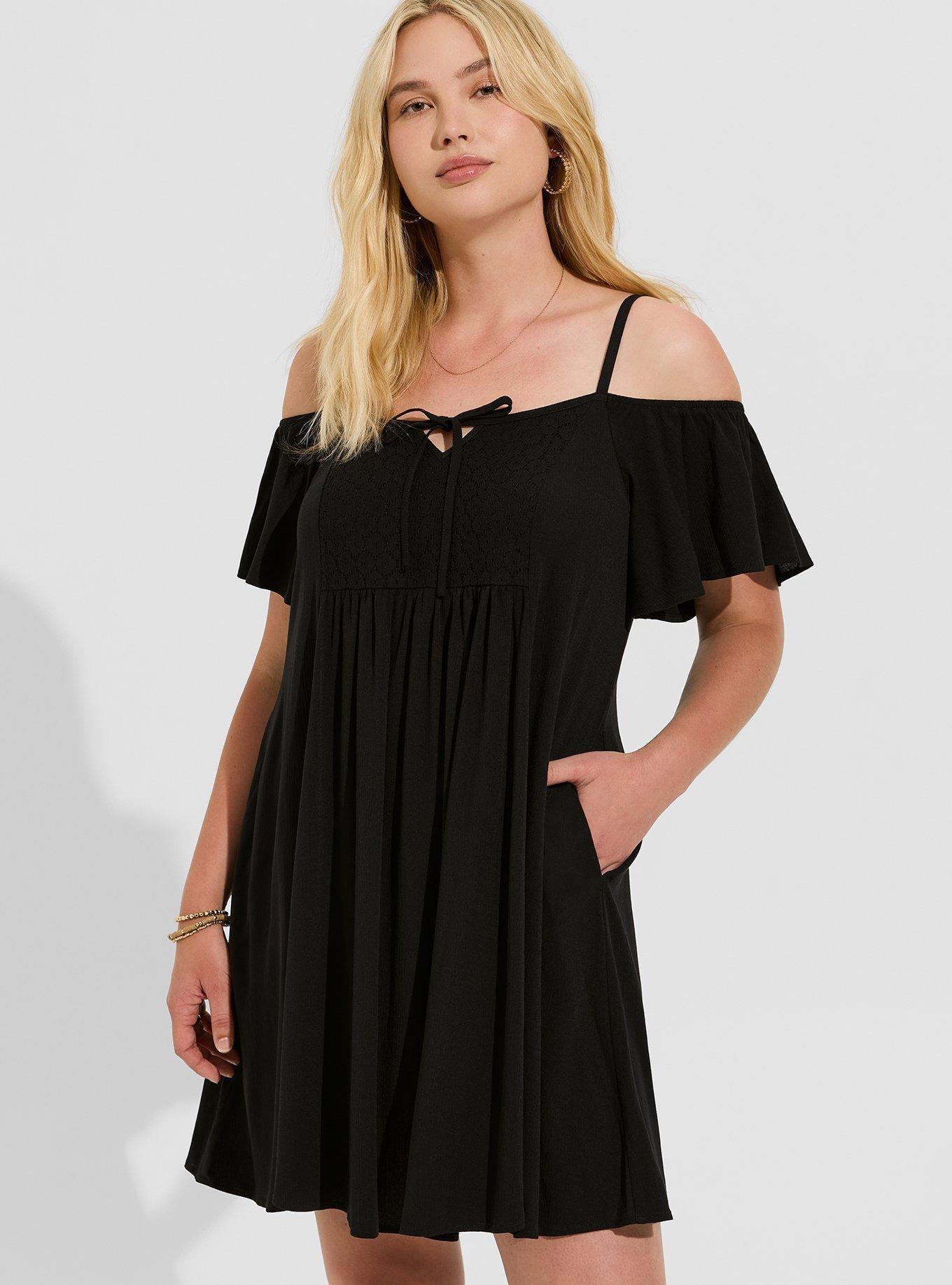 Mini Gauze Cold Shoulder Trapeze Dress