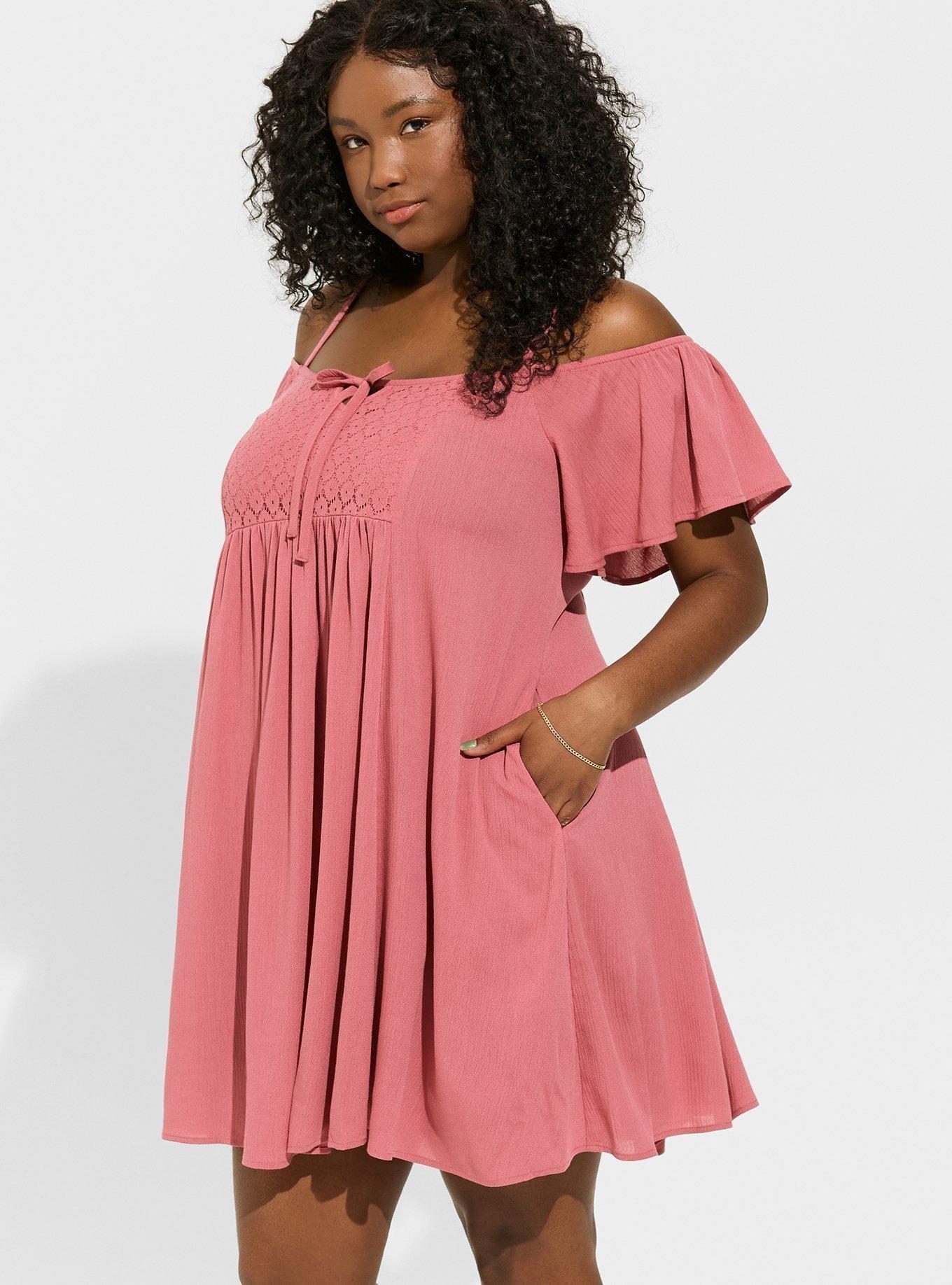 Mini Gauze Cold Shoulder Trapeze Dress