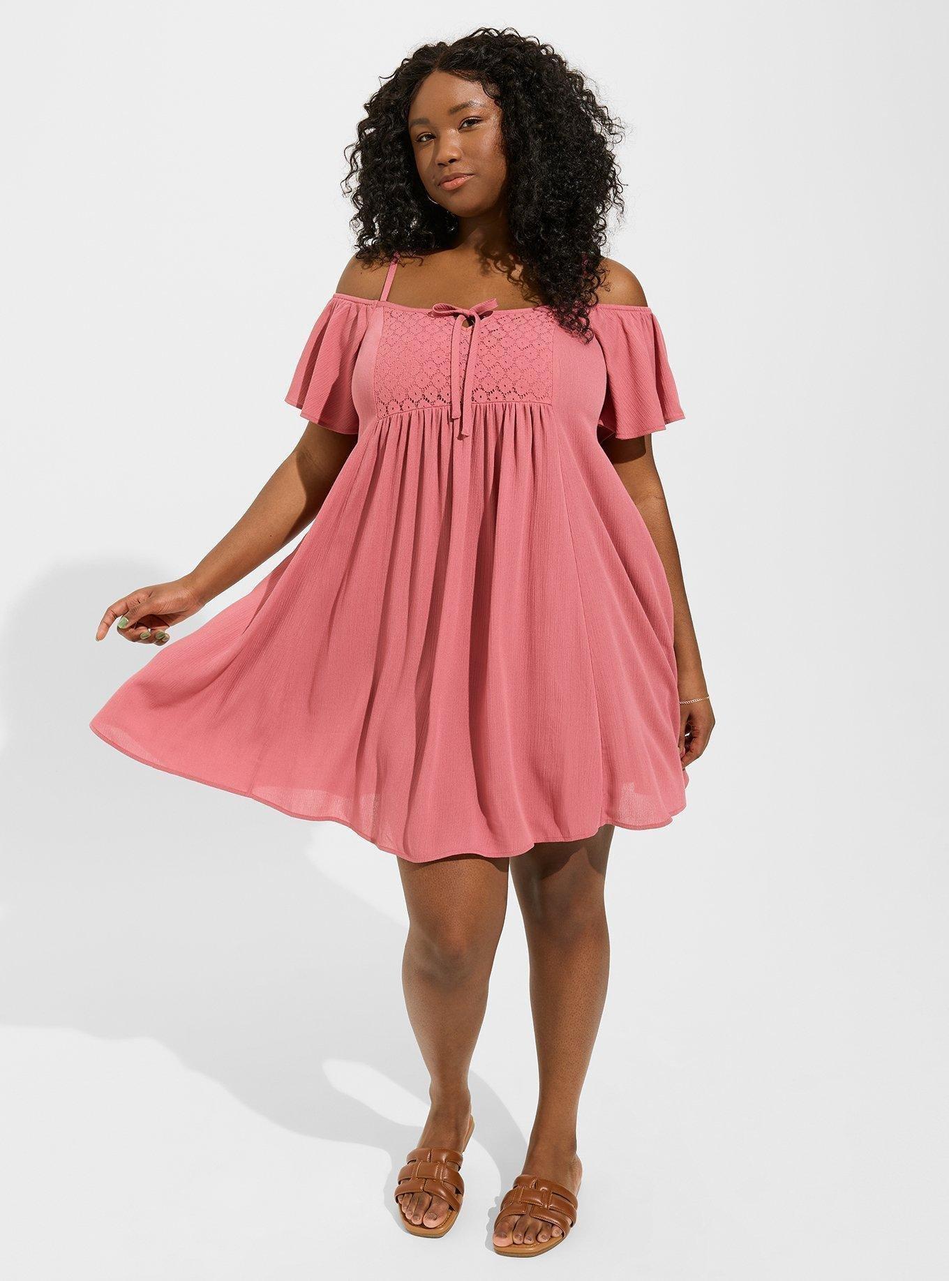 Plus Size Mini Gauze Cold Shoulder Trapeze Dress Torrid