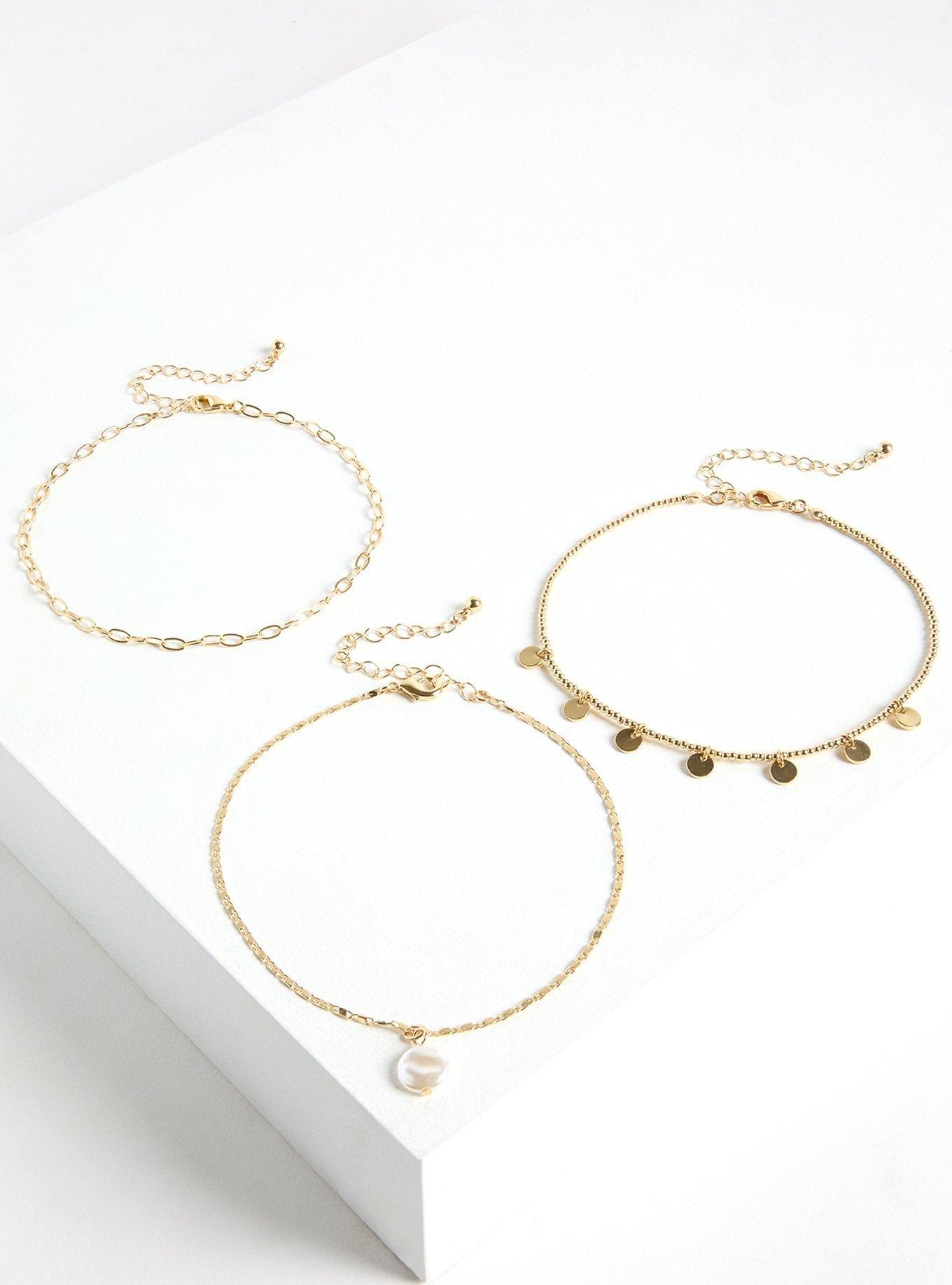 Pearl And Disc Anklet Set