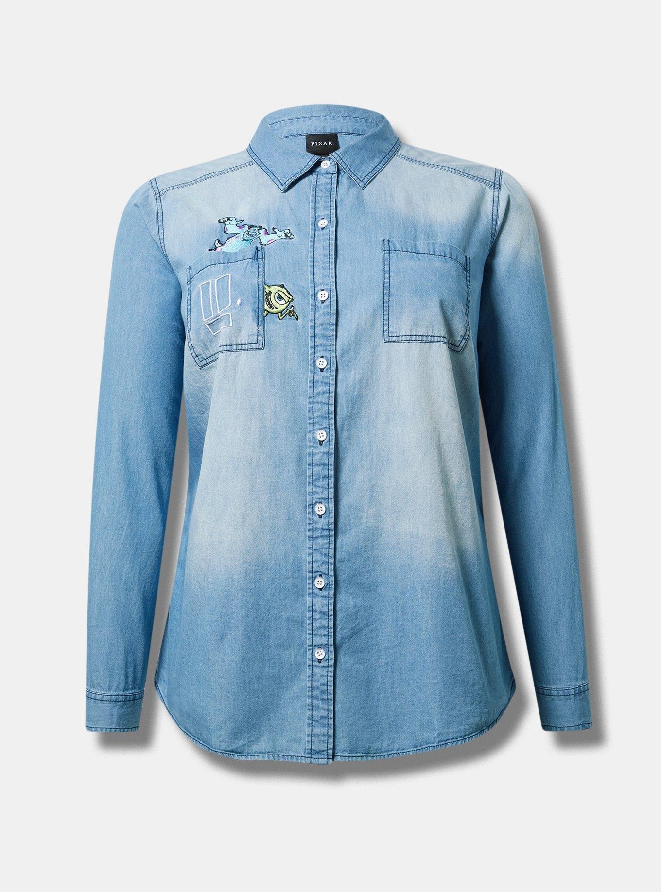 Disney Pixar Embroidered Chambray Button Down Top