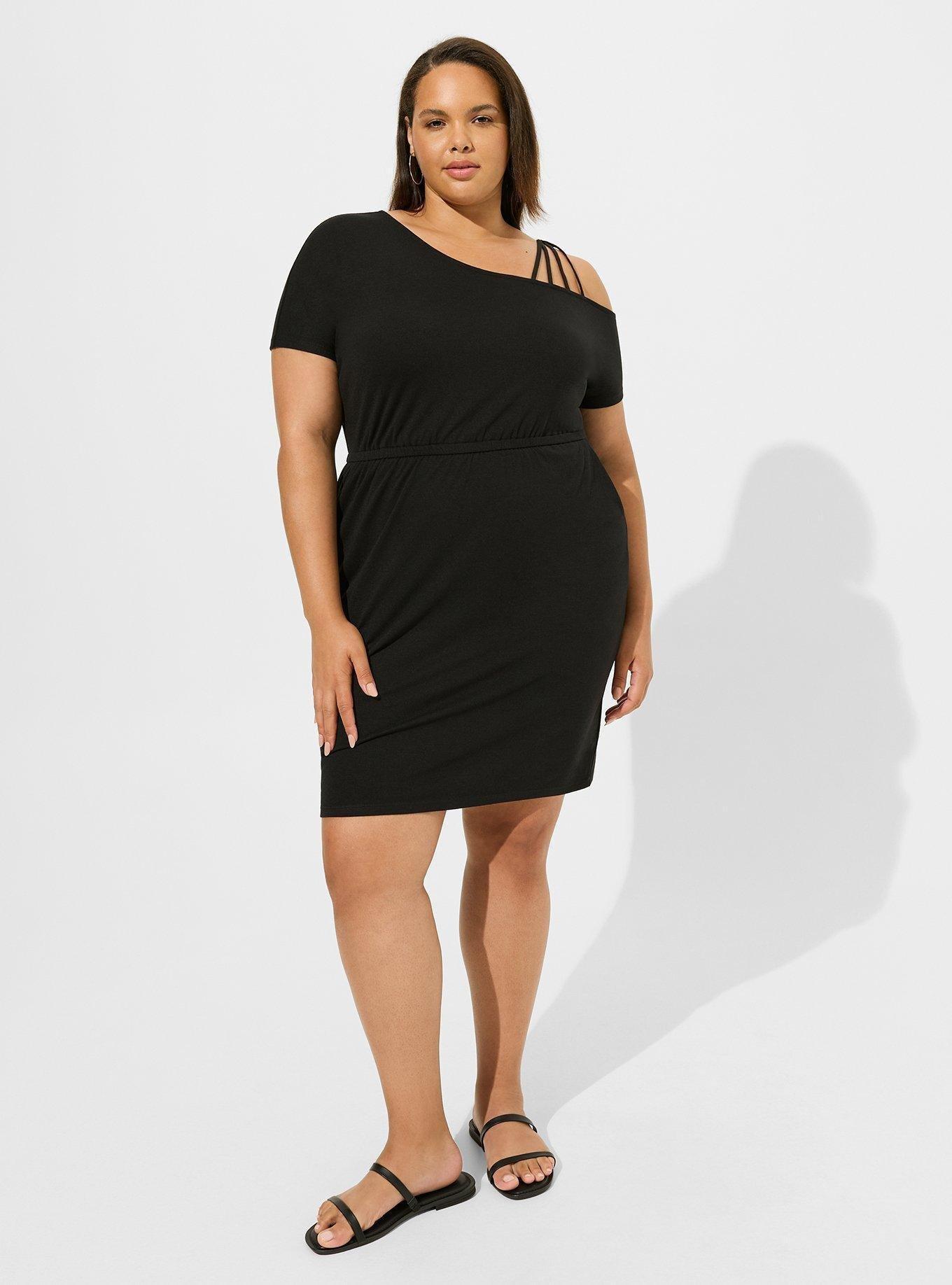 Mini Jersey Off Shoulder Dress, DEEP BLACK, alternate