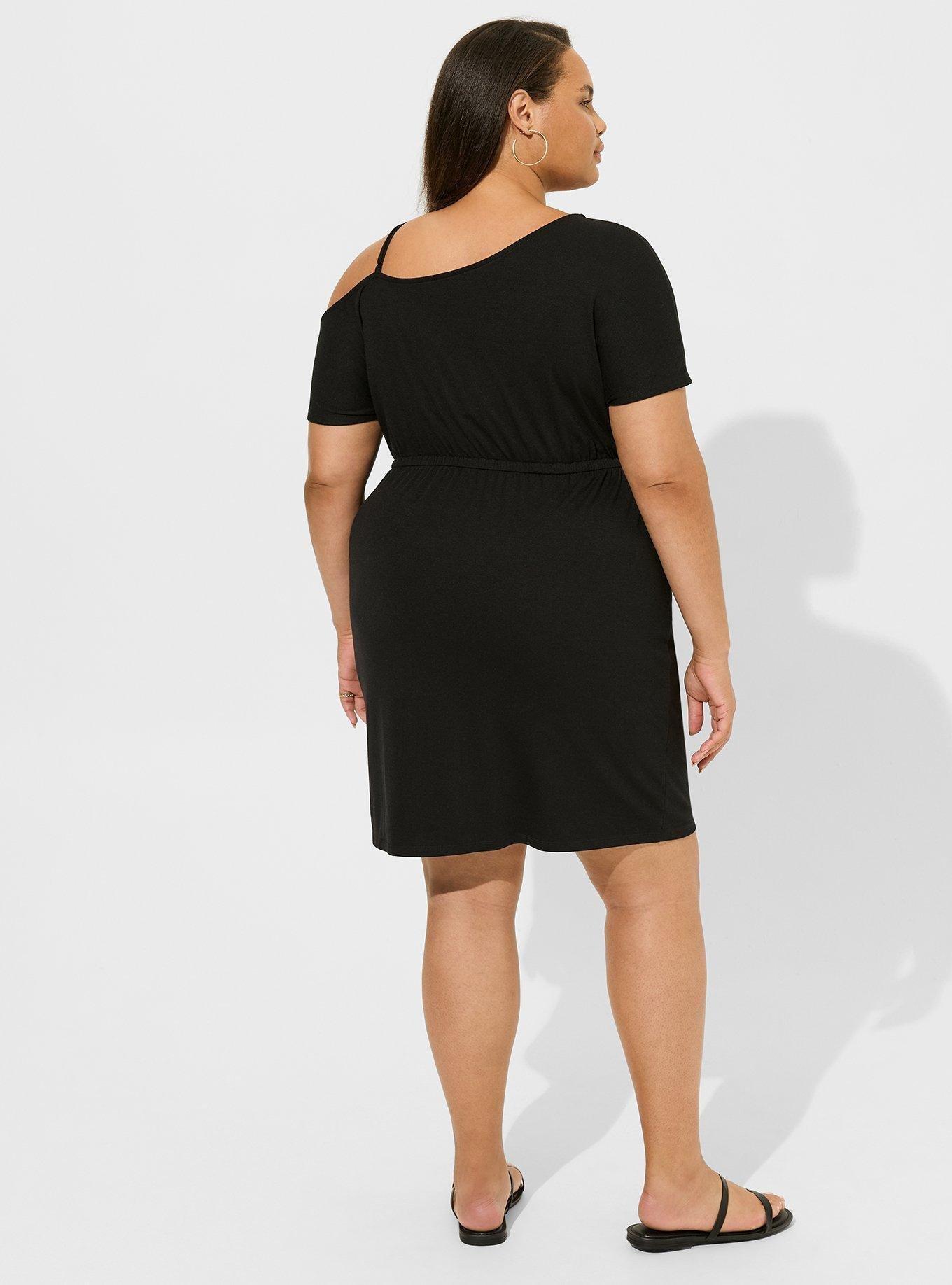 Mini Jersey Off Shoulder Dress, DEEP BLACK, alternate