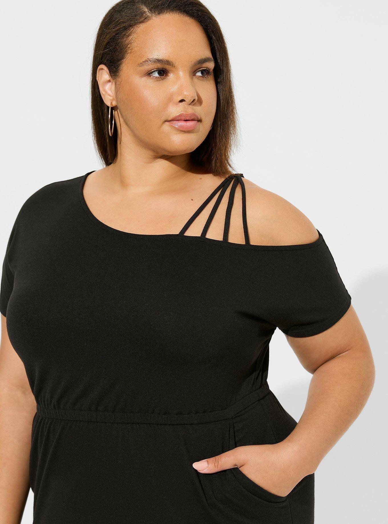 Mini Jersey Off Shoulder Dress, DEEP BLACK, alternate