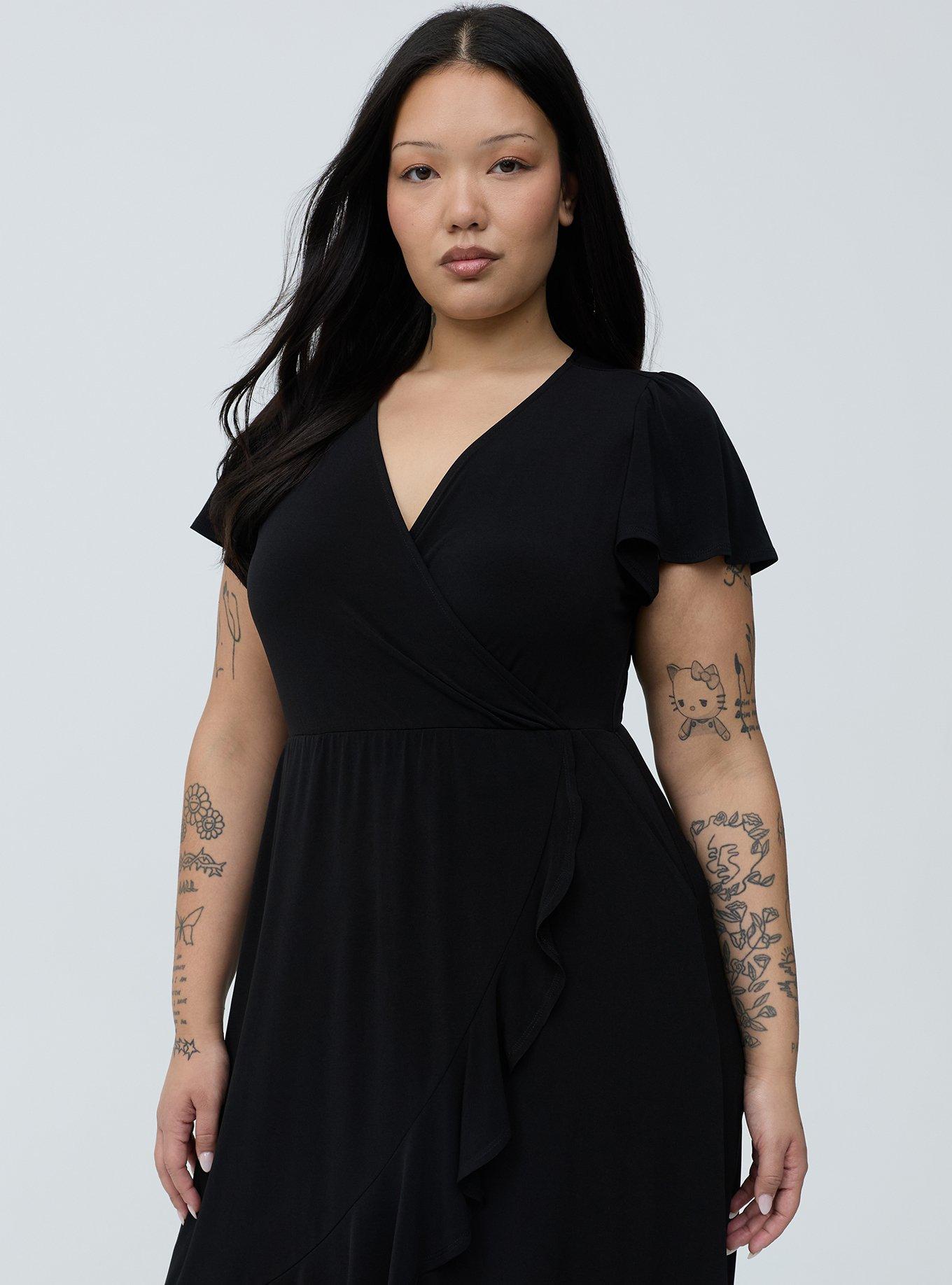 Midi Surplice Dress, DEEP BLACK, alternate