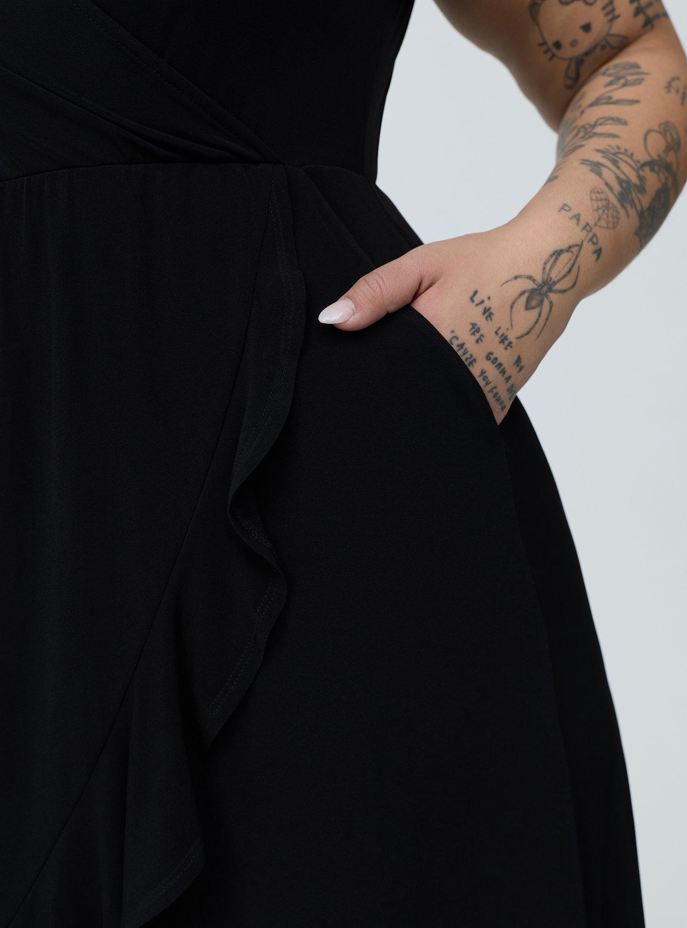 Midi Surplice Dress, DEEP BLACK, alternate