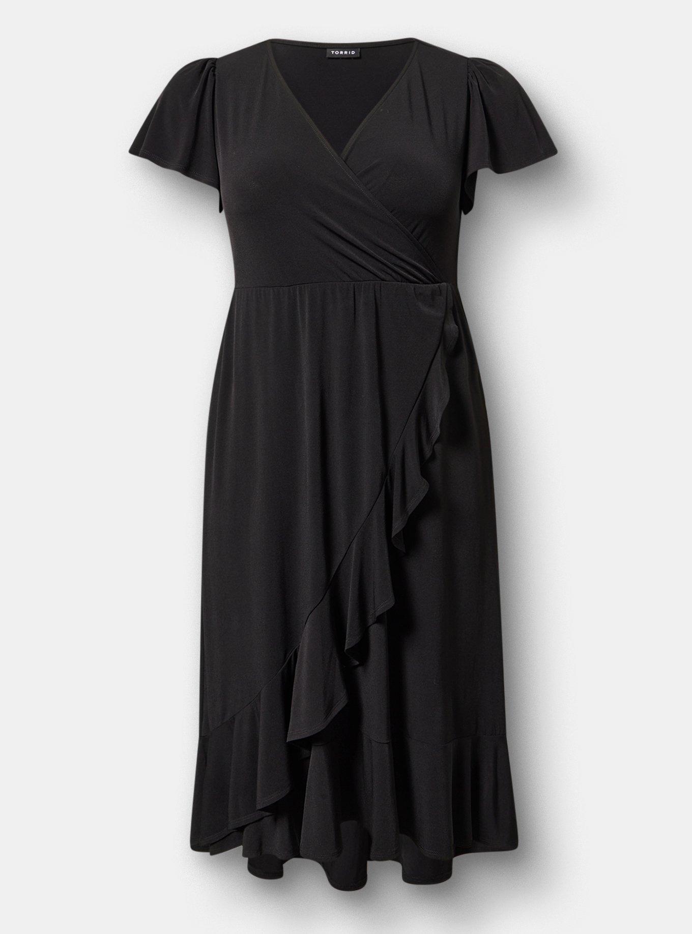 Midi Surplice Dress, DEEP BLACK, hi-res