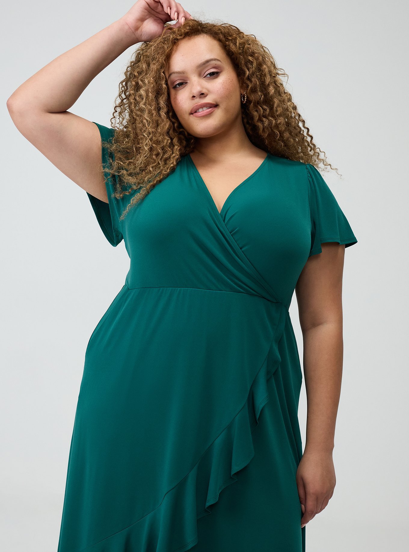 green surplice dress Plus Size - Midi surplice neckline sketch