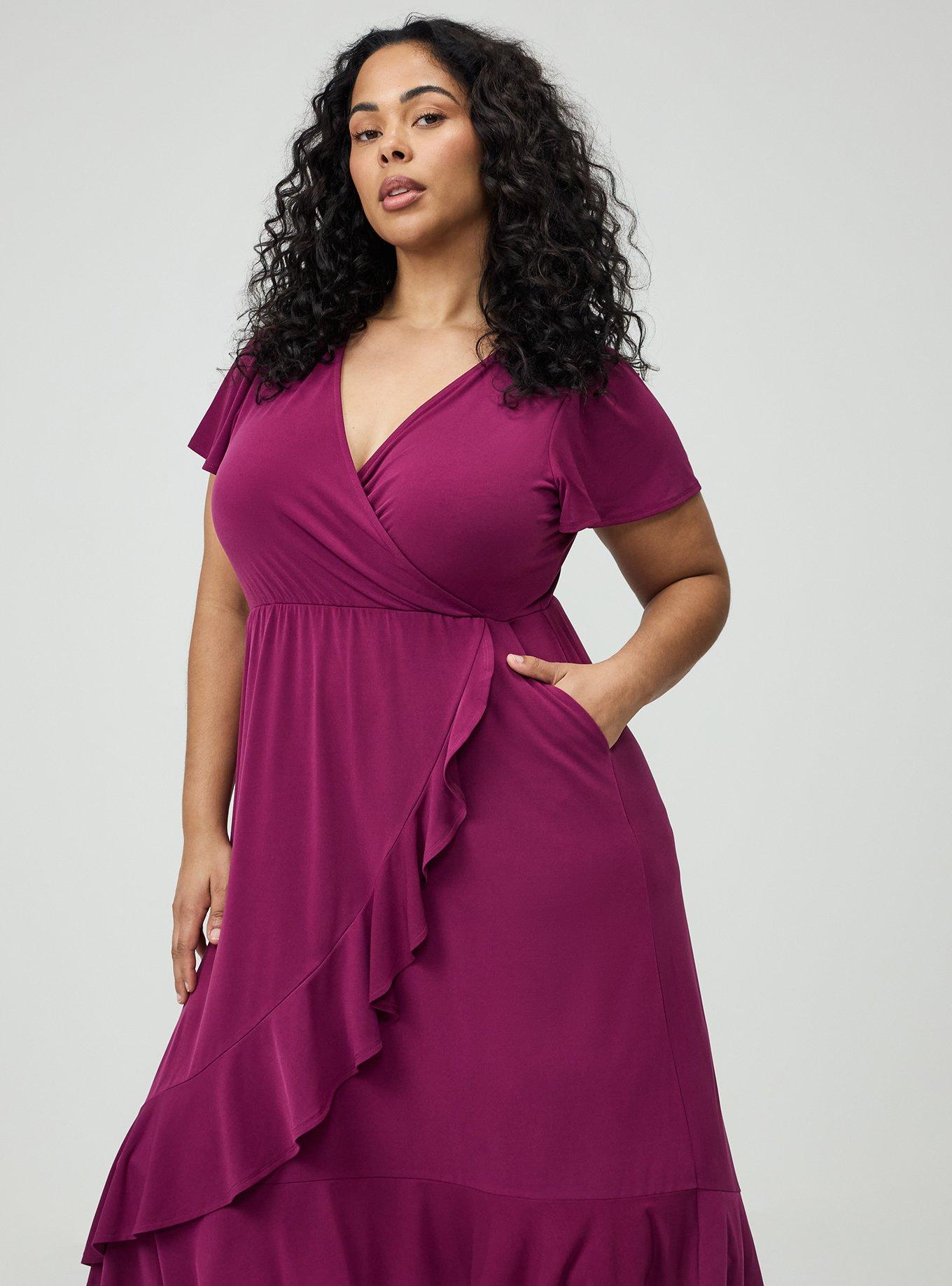 Surplice Midi Dress, PURPLE POTION, alternate