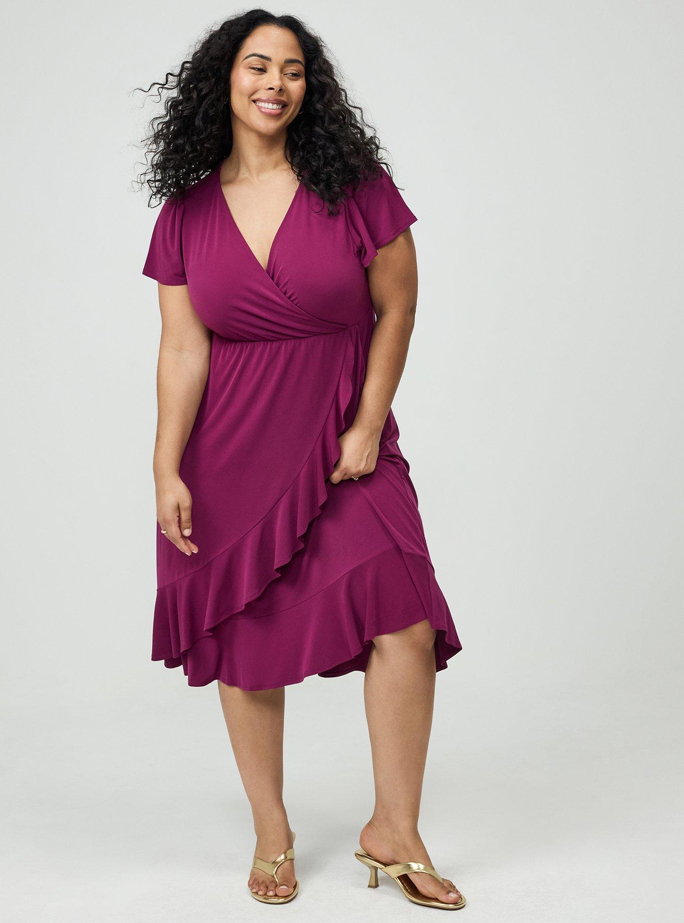 Surplice Midi Dress, PURPLE POTION, hi-res