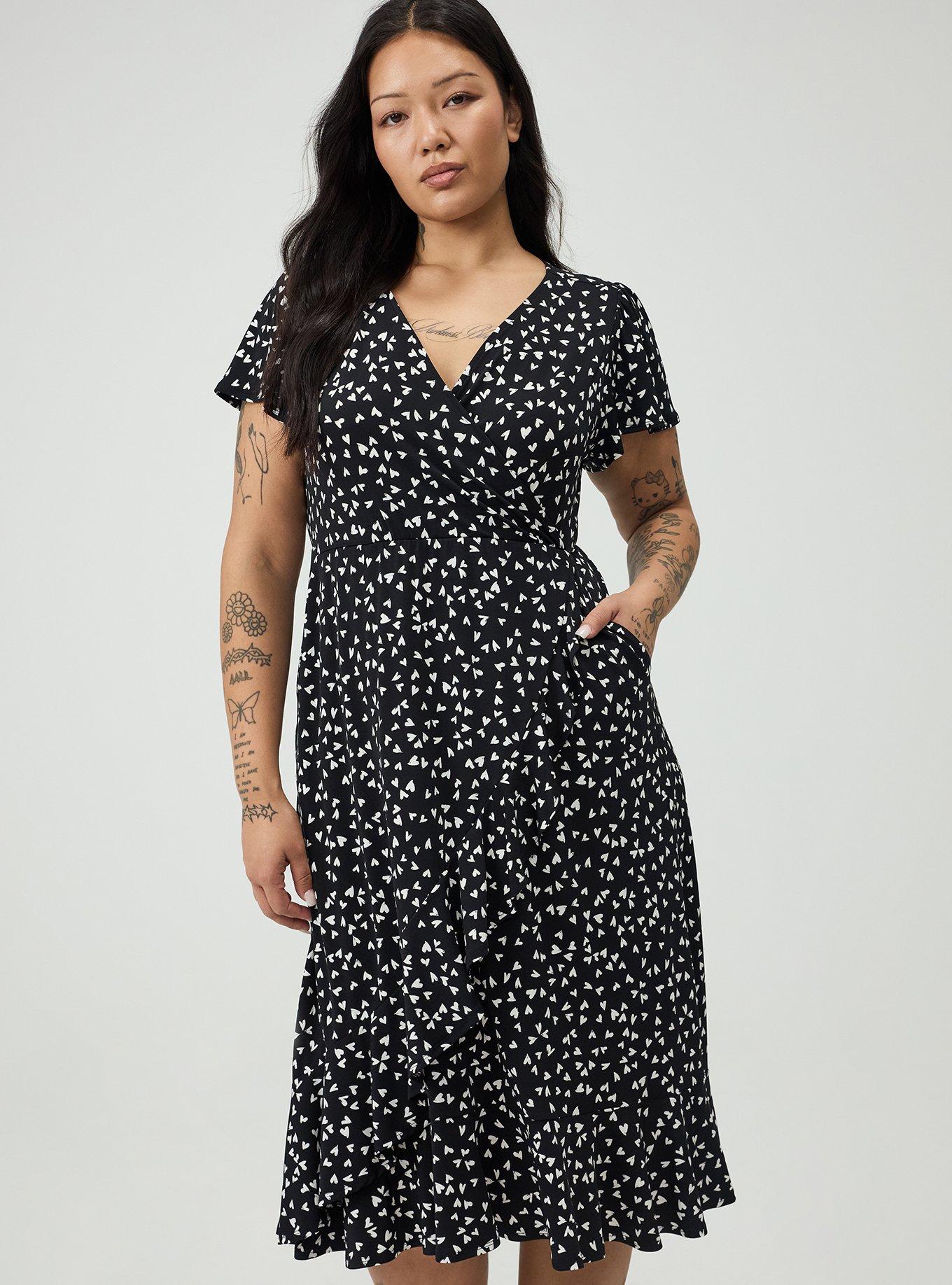 Surplice Midi Dress, LONELY HEARTS BLACK, alternate