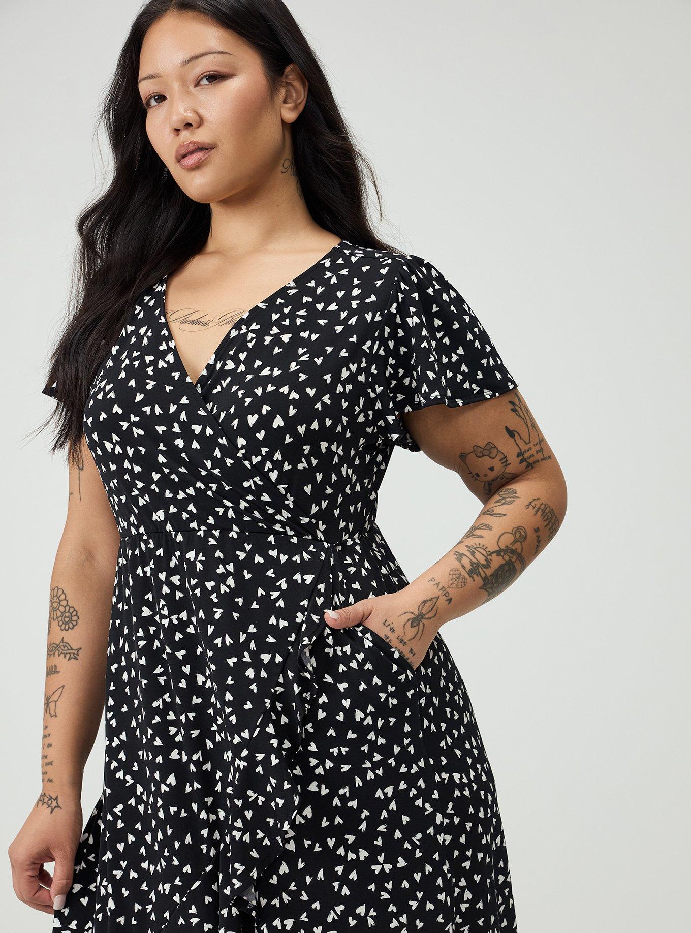 Surplice Midi Dress, LONELY HEARTS BLACK, alternate