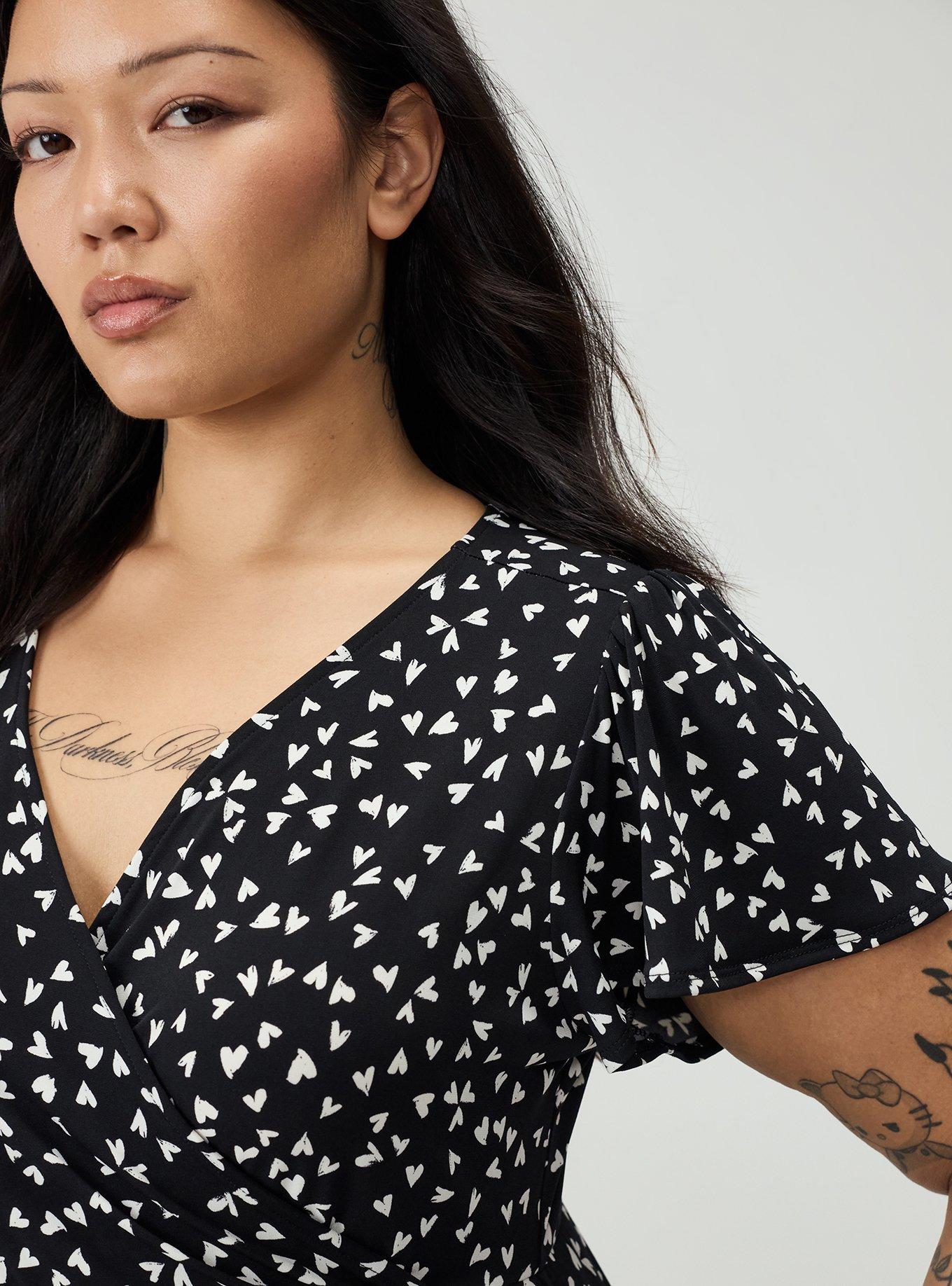 Surplice Midi Dress, LONELY HEARTS BLACK, alternate