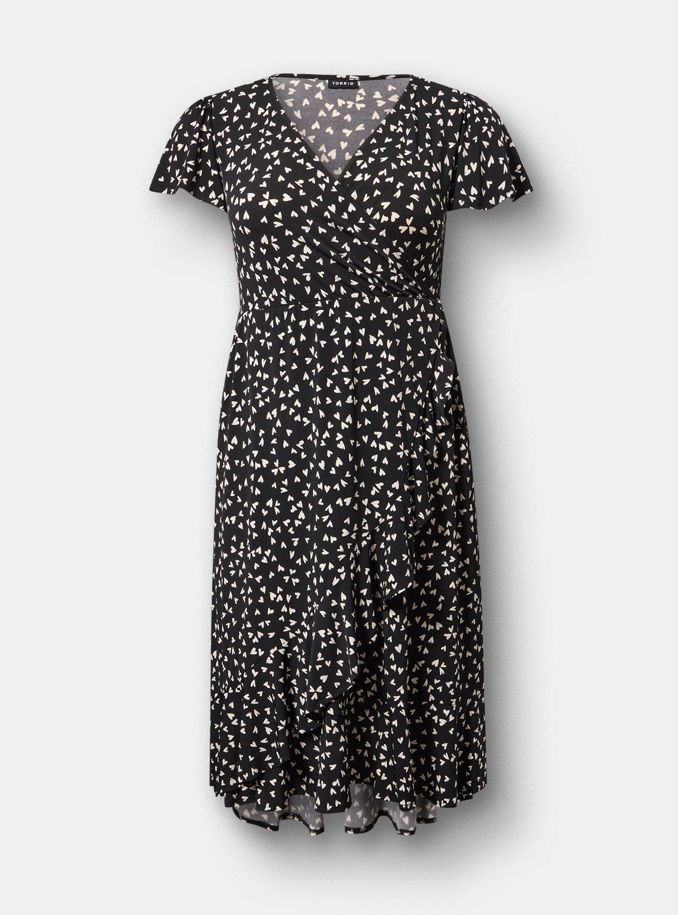 Surplice Midi Dress, LONELY HEARTS BLACK, flat