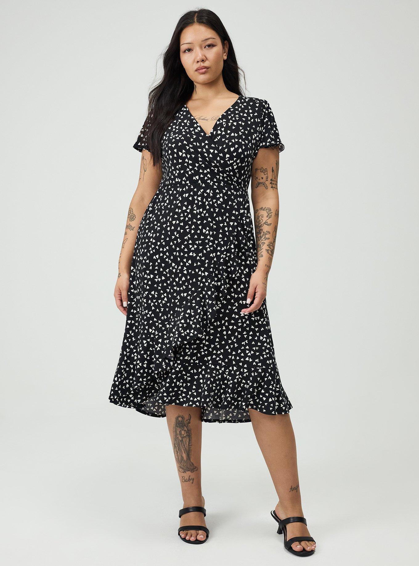 Surplice Midi Dress, LONELY HEARTS BLACK, hi-res