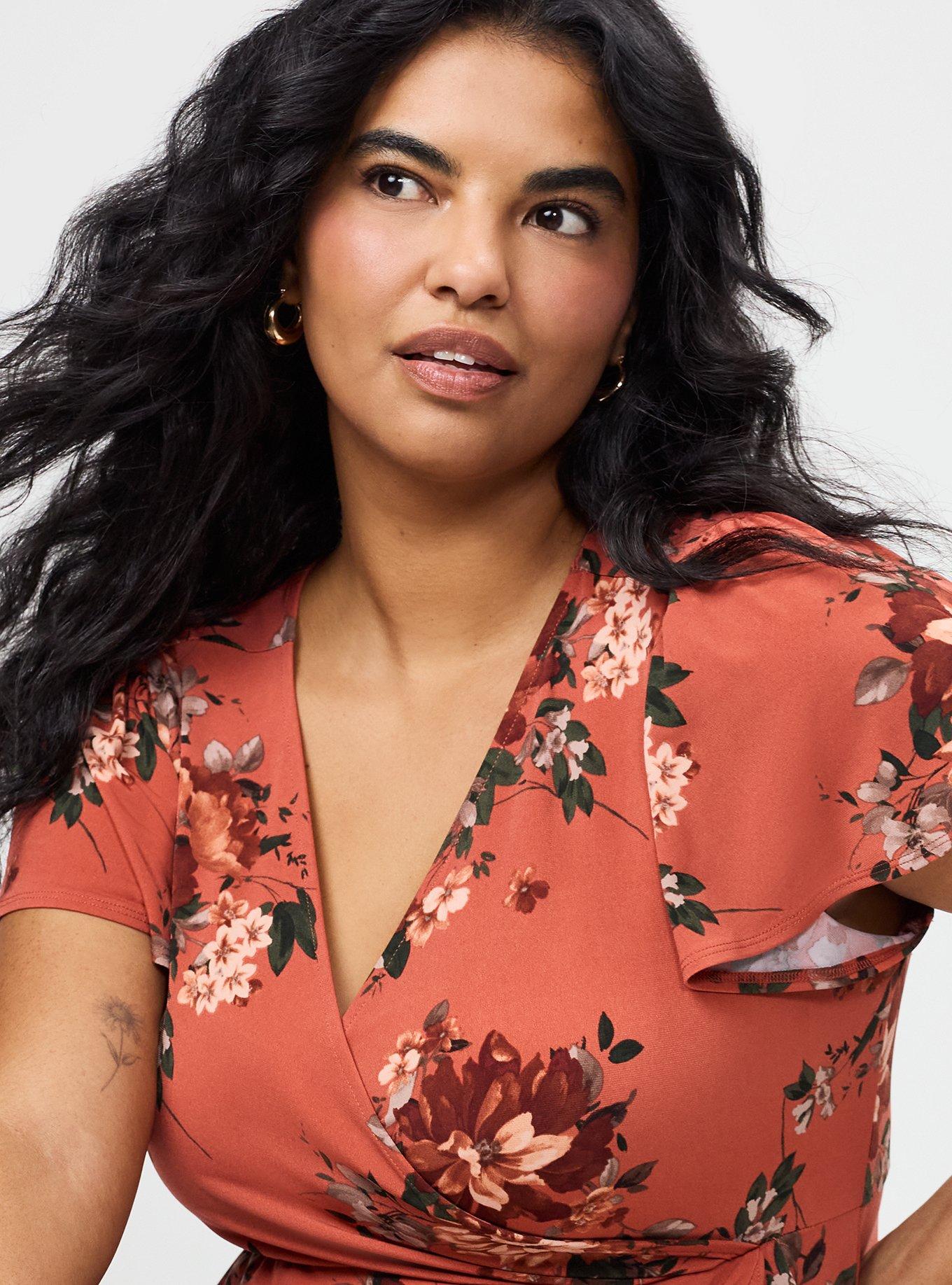 Surplice Midi Dress, CELEBRATION FLORAL ORANGE, alternate