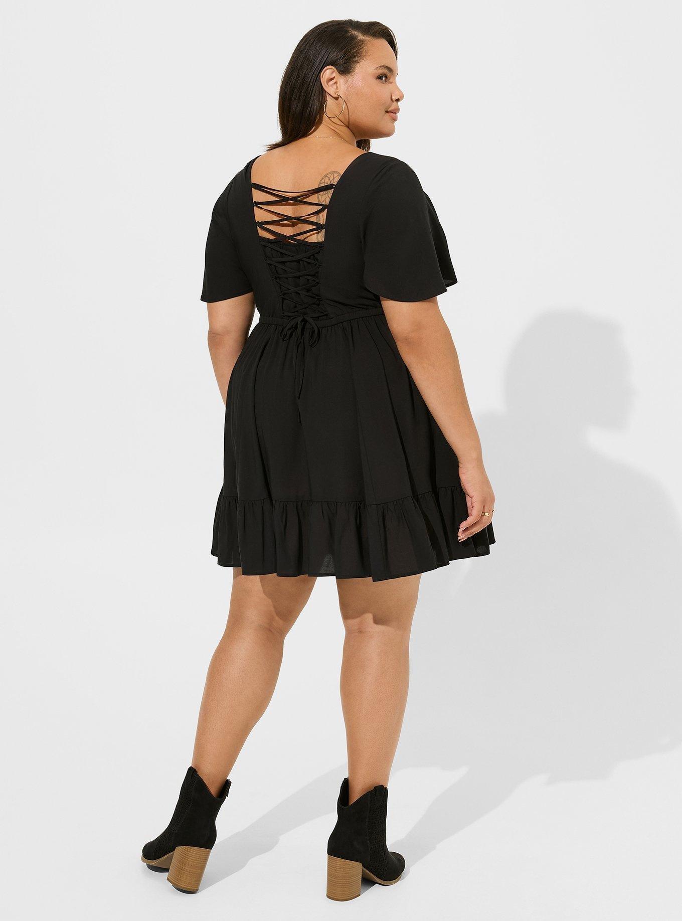 Mini Wash Challis Flutter Sleeve Lace Back Dress