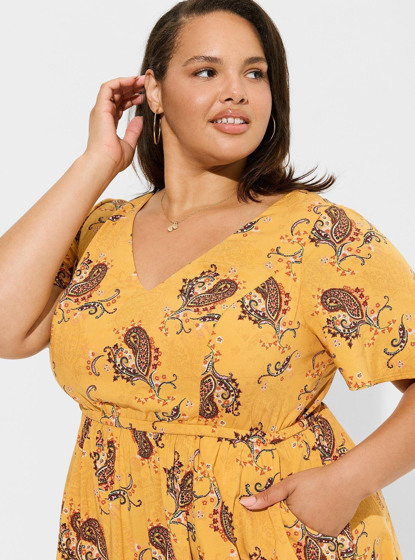 Mini Wash Challis Flutter Sleeve Lace Back Dress, PAISLEY DANCE MINERAL YELLOW, alternate