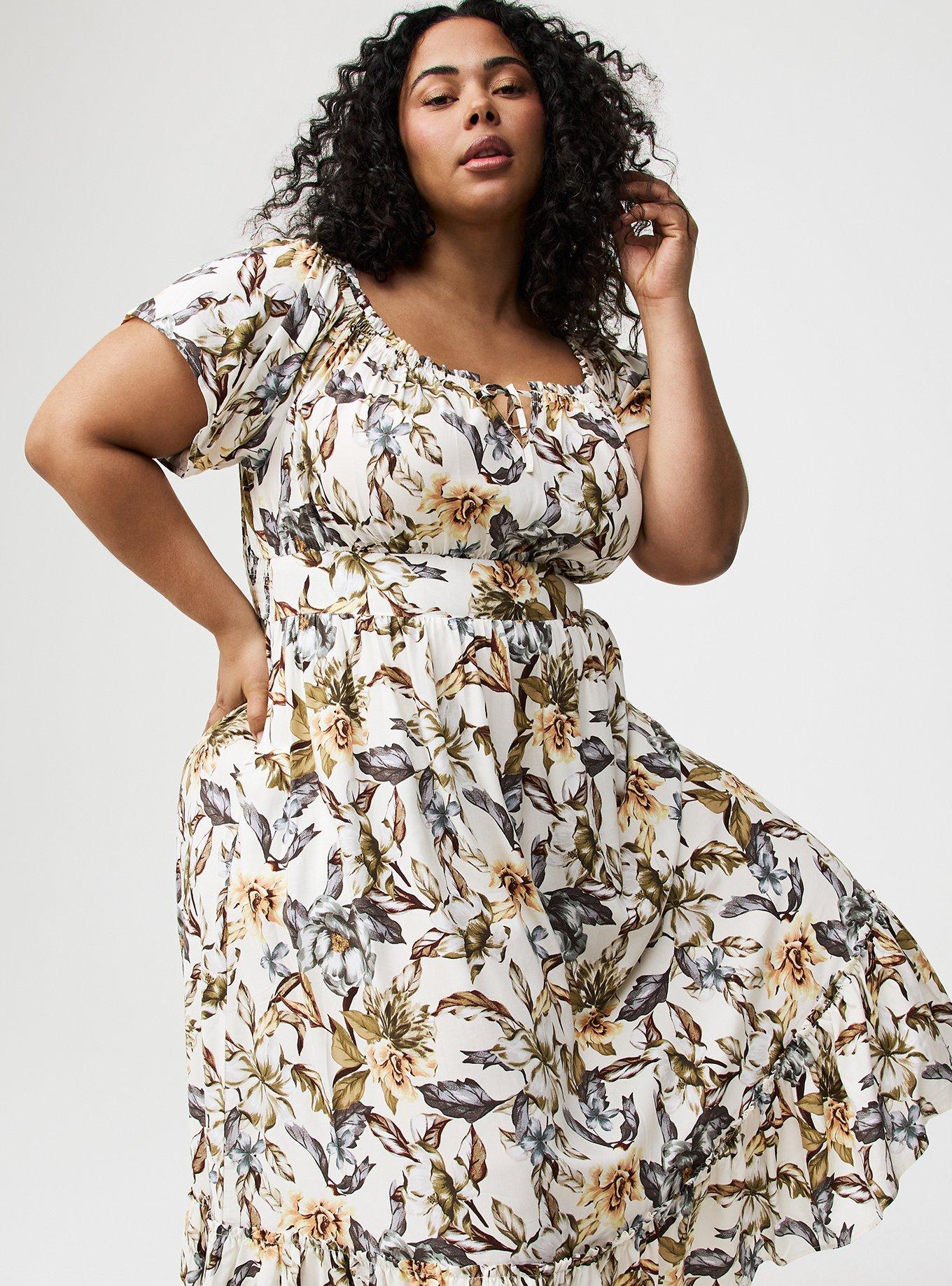 Washable Challis Off-Shoulder Tea Dress