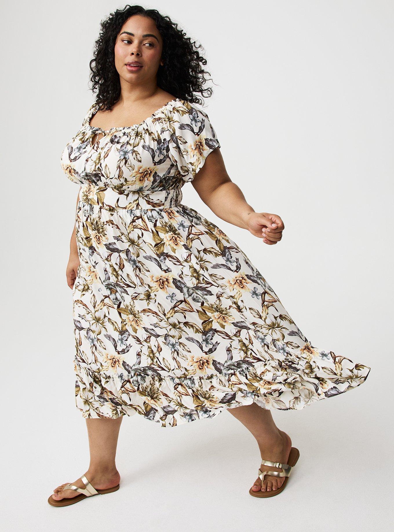 Washable Challis Off-Shoulder Tea Dress