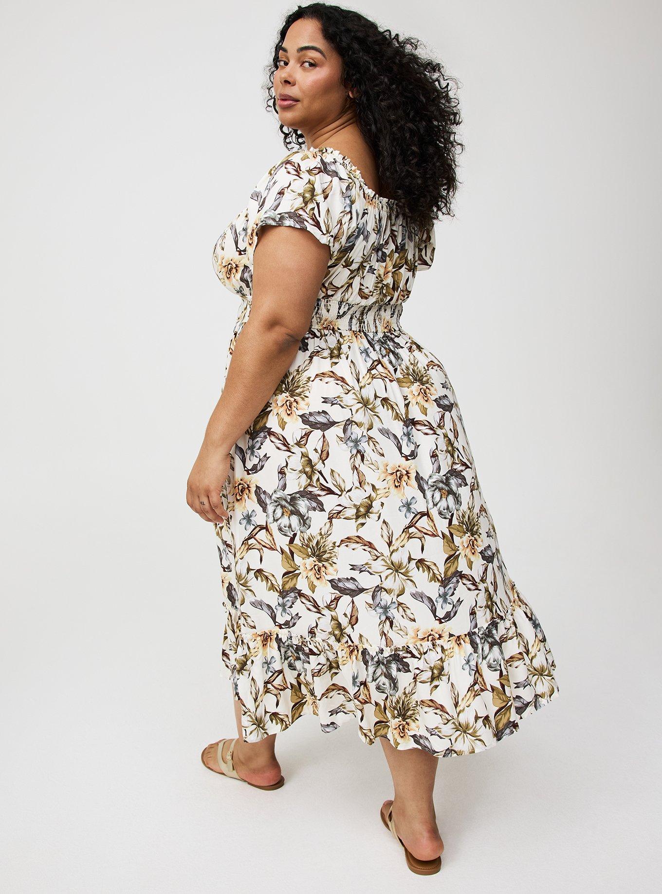 Plus Size - Washable Challis Off-Shoulder Tea Dress - Torrid