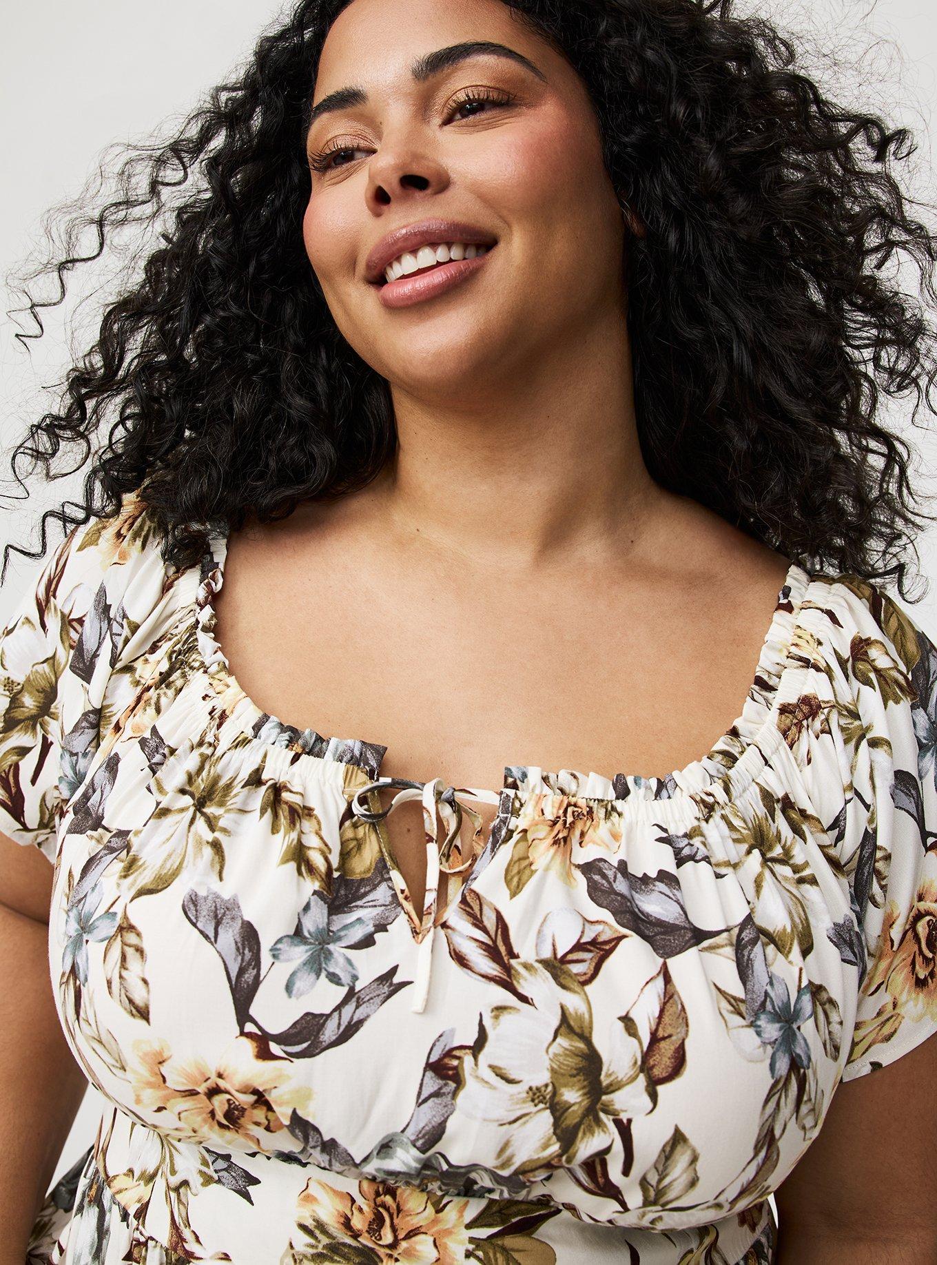 Washable Challis Off-Shoulder Tea Dress