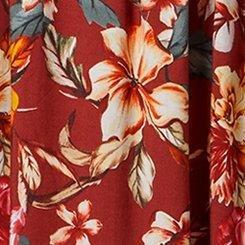 Washable Challis Off-Shoulder Tea Dress, GILDED FLORALS FIRED BRICK, swatch