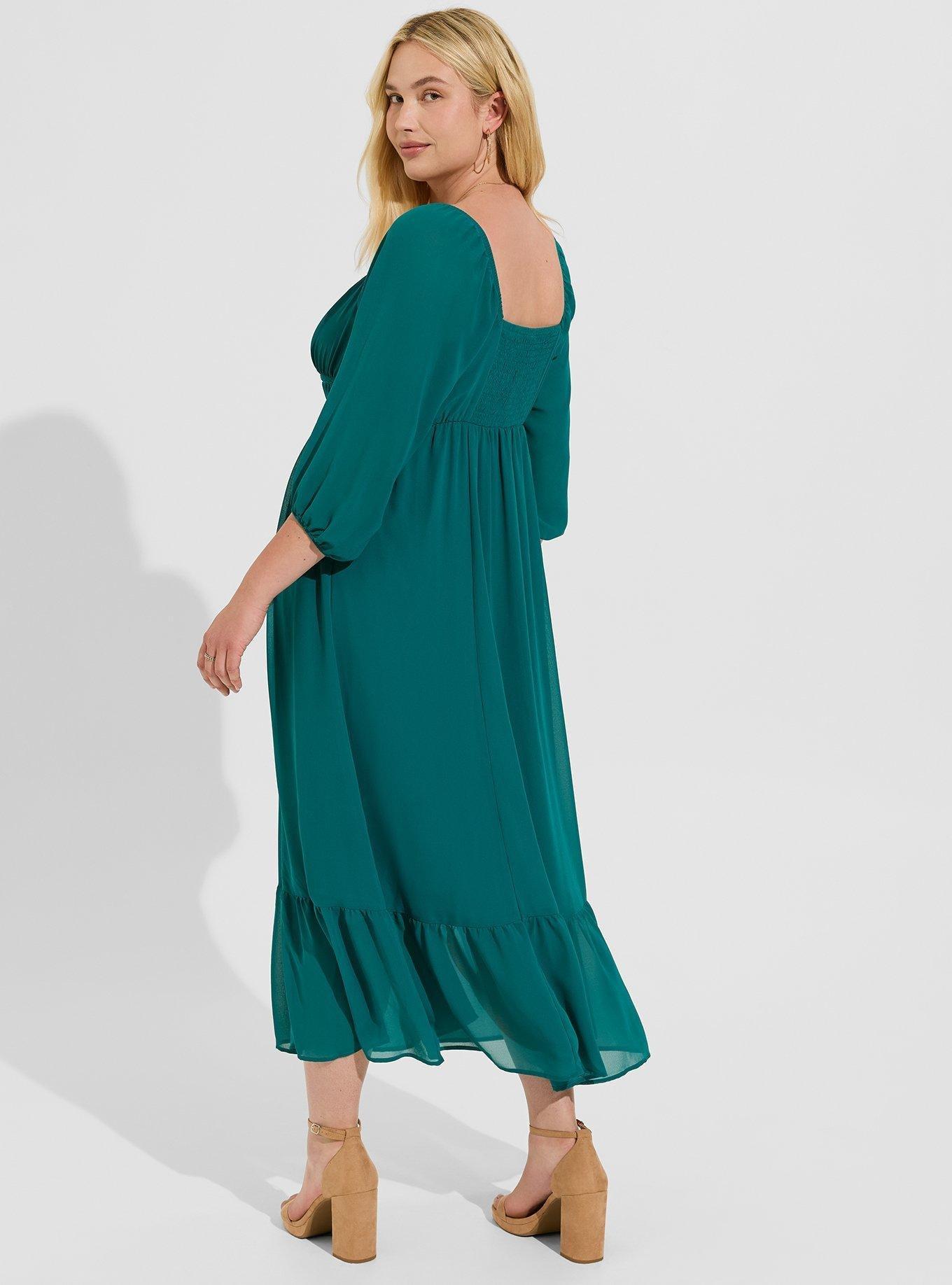 Maxi Chiffon Shirred Bodice A-Line Dress