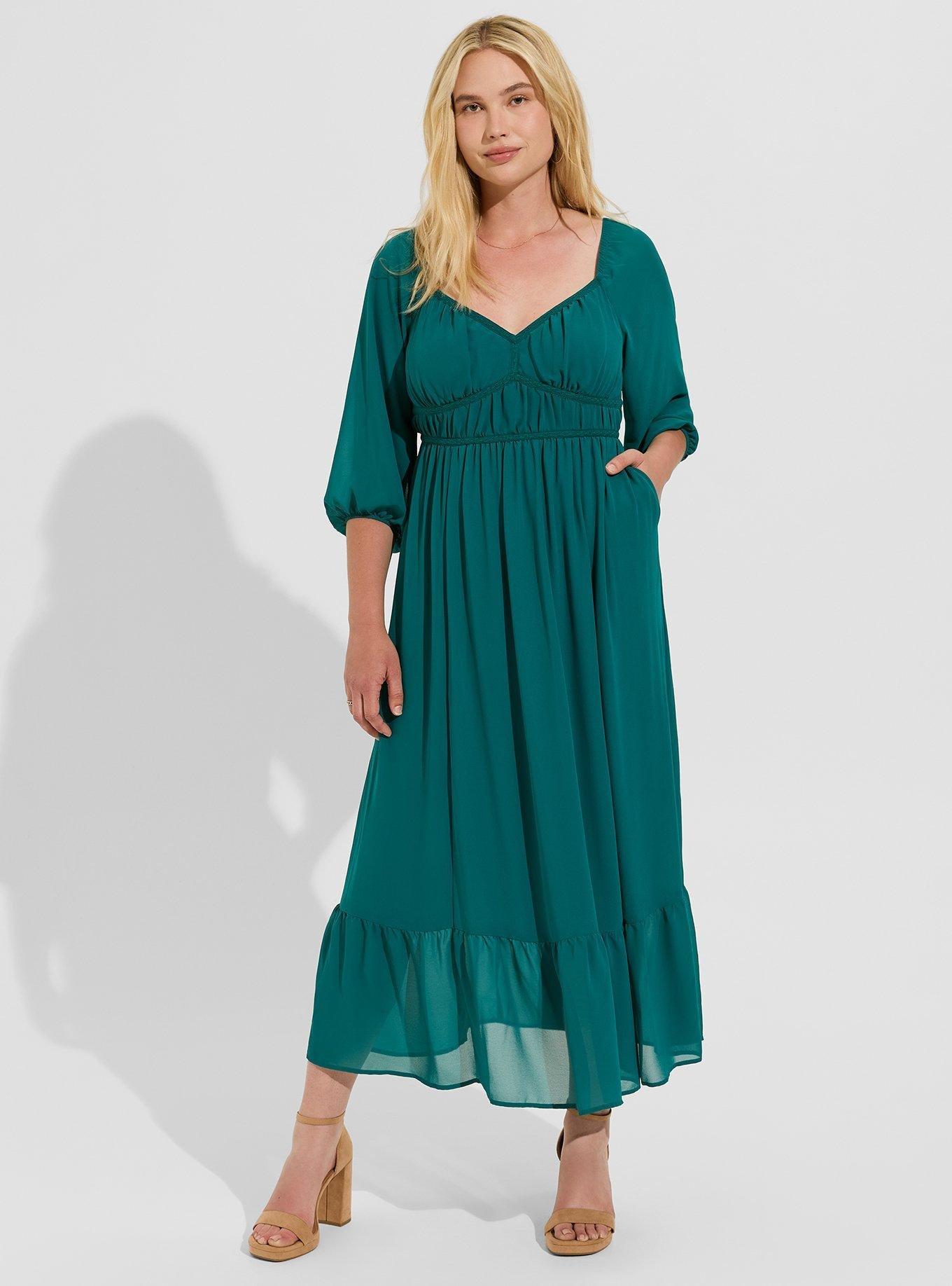 Maxi Chiffon Shirred Bodice A-Line Dress