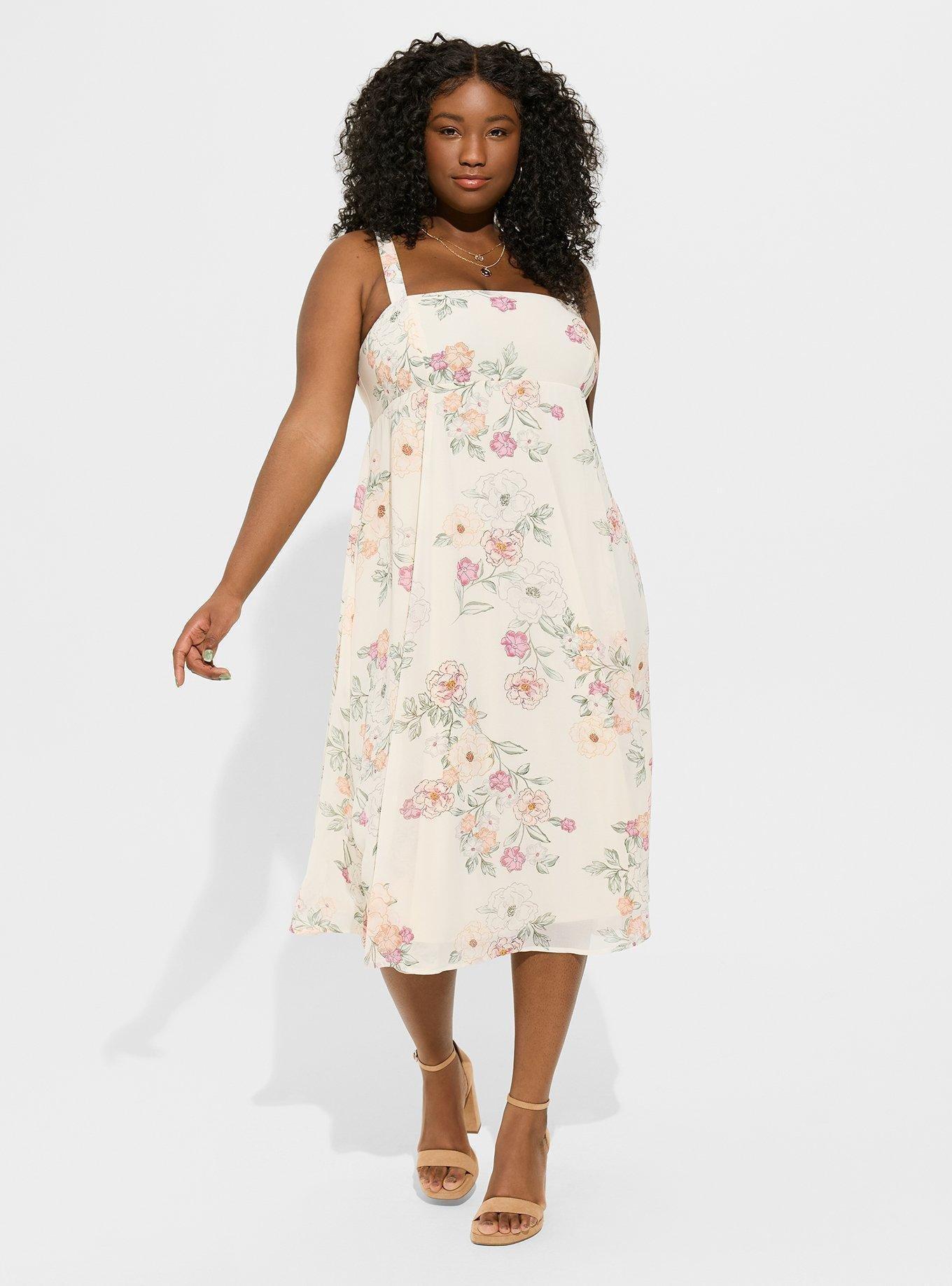 Midi Chiffon Empire Waist Dress, FLORAL IVORY, alternate