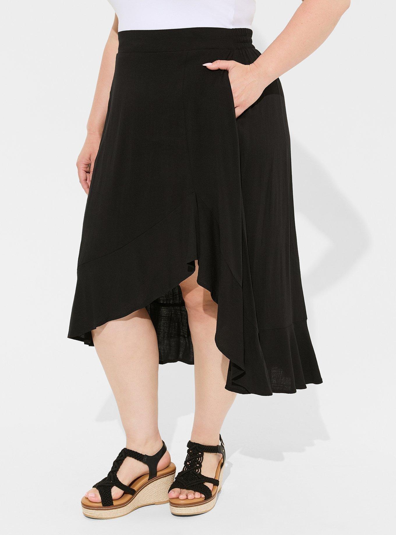 Midi Rayon Slub Hi Low Ruffle Skirt