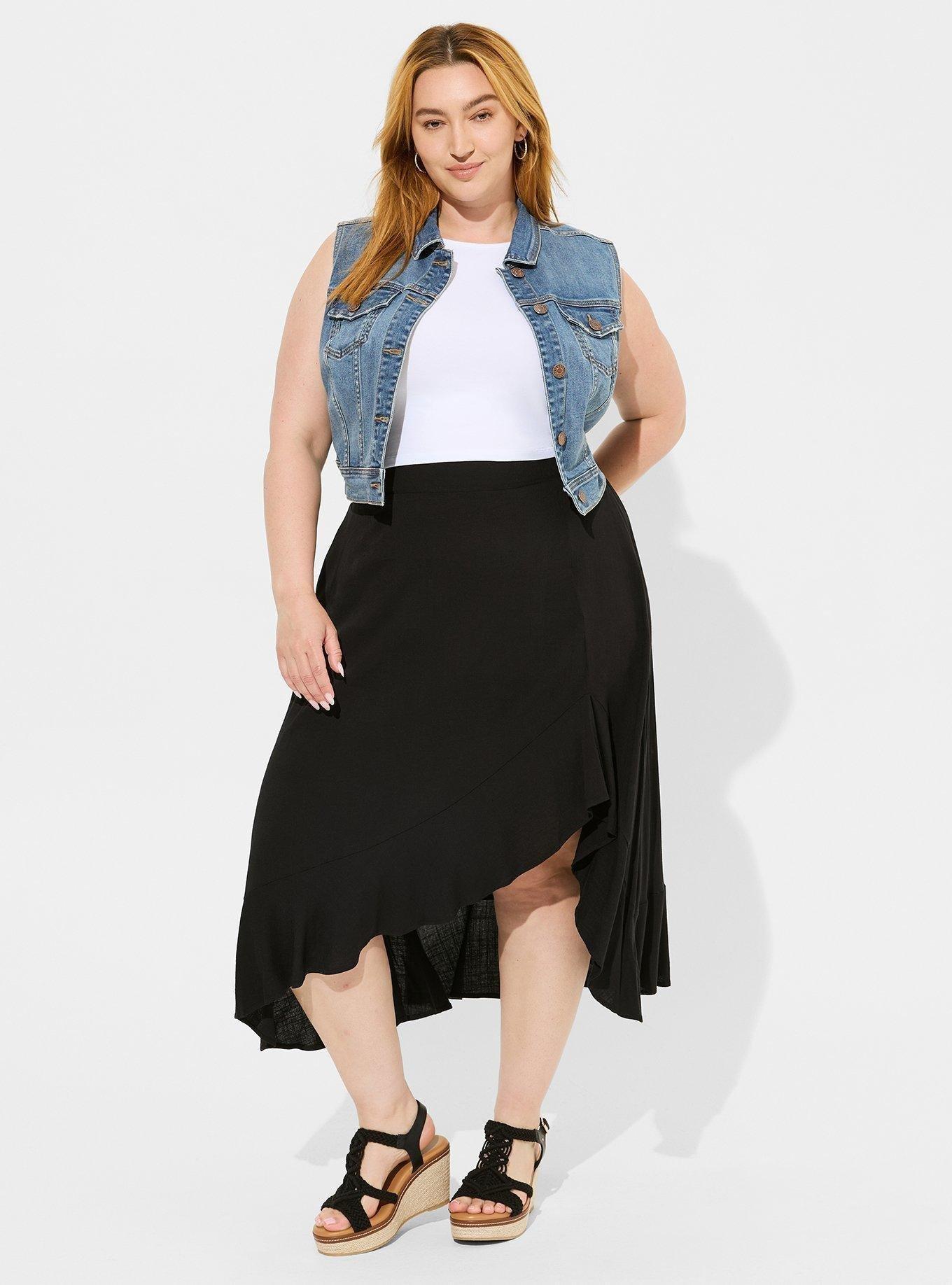 Midi Rayon Slub Hi Low Ruffle Skirt