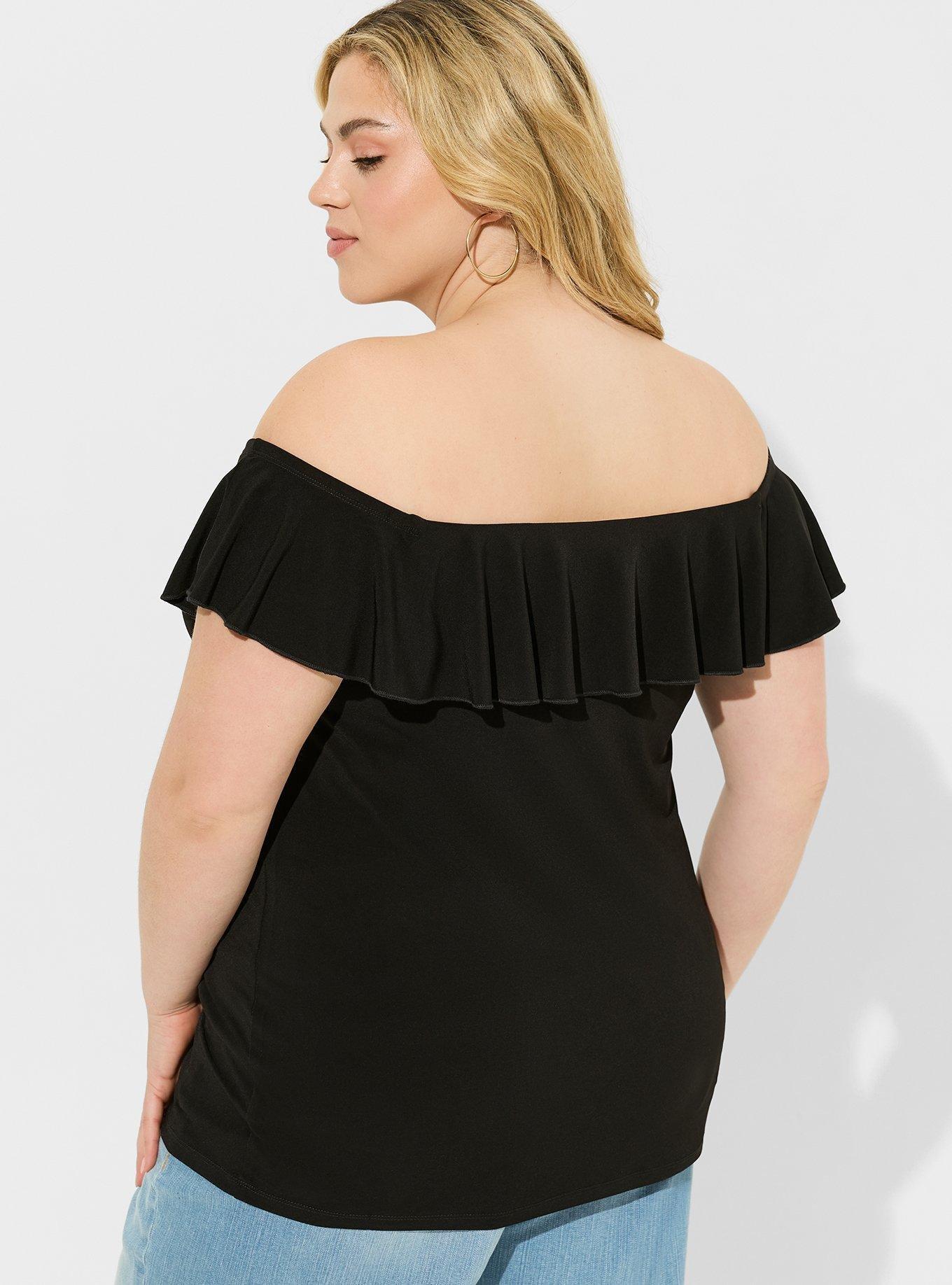 Studio Knit Off Shoulder Ruffle Rosette Top