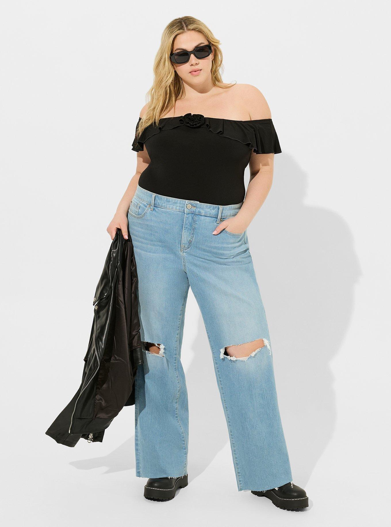 Studio Knit Off Shoulder Ruffle Rosette Top