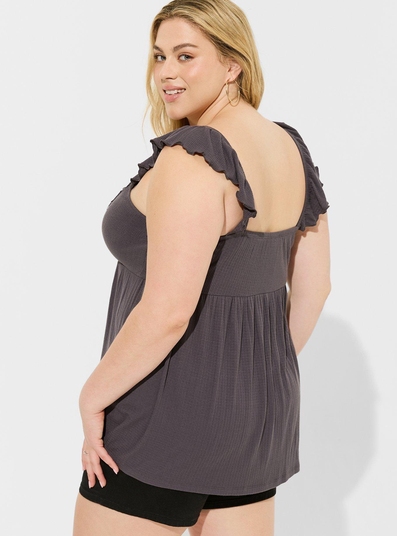 Textured Jersey Square Neck Flutter Sleeve Babydoll