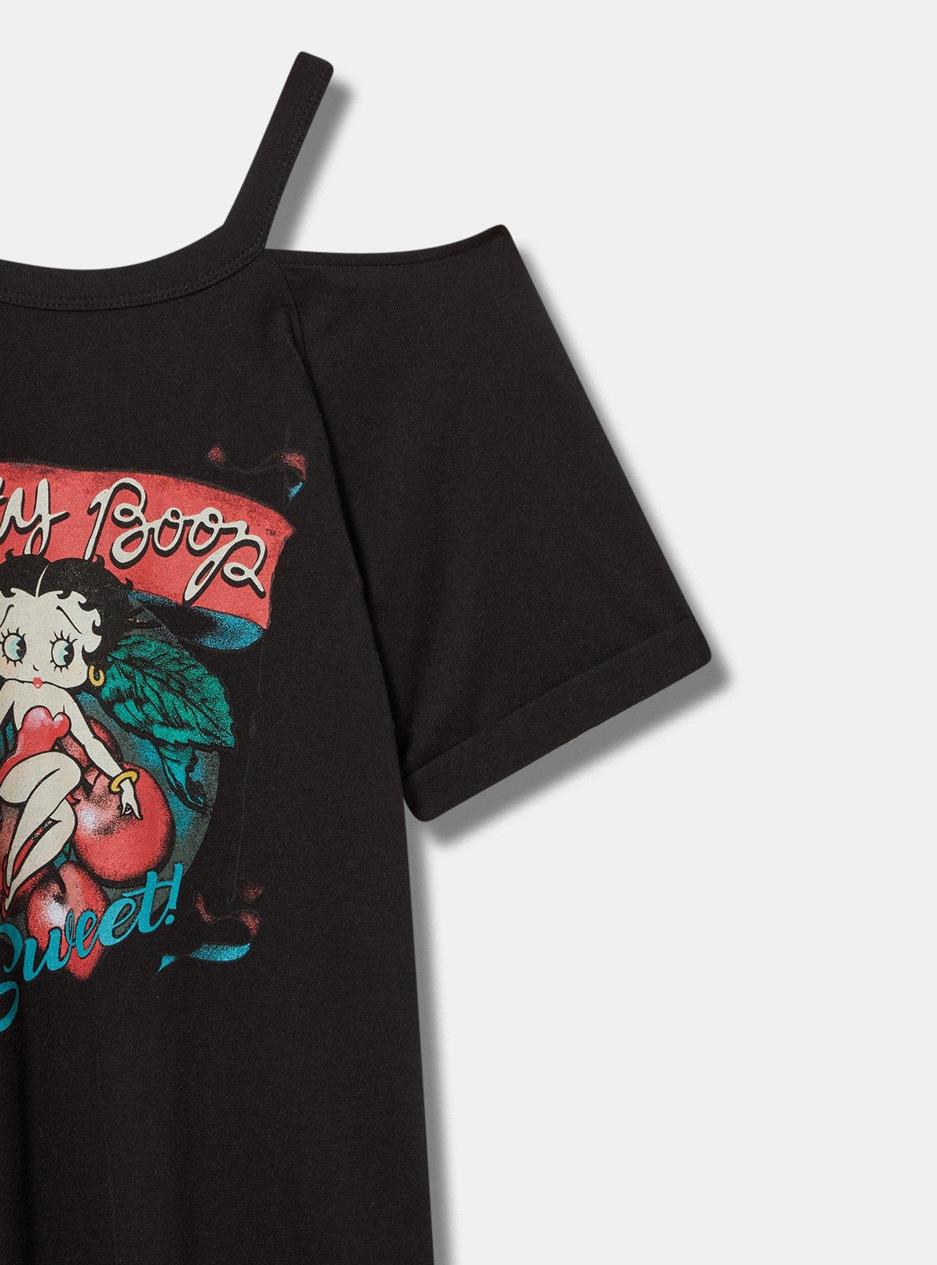 Betty Boop Classic Fit Cotton Cold Shoulder Tee, DEEP BLACK, alternate