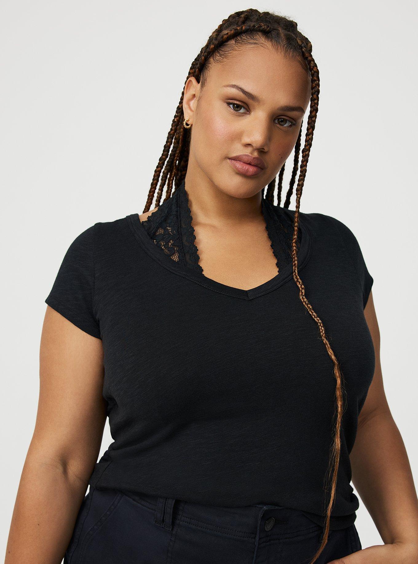 Vintage Slub V-Neck Lace Halter Tee