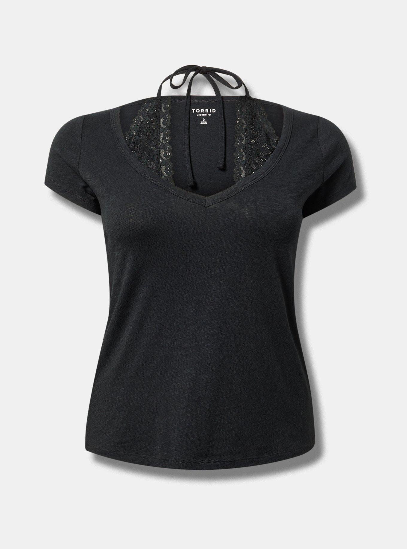 Vintage Slub V-Neck Lace Halter Tee