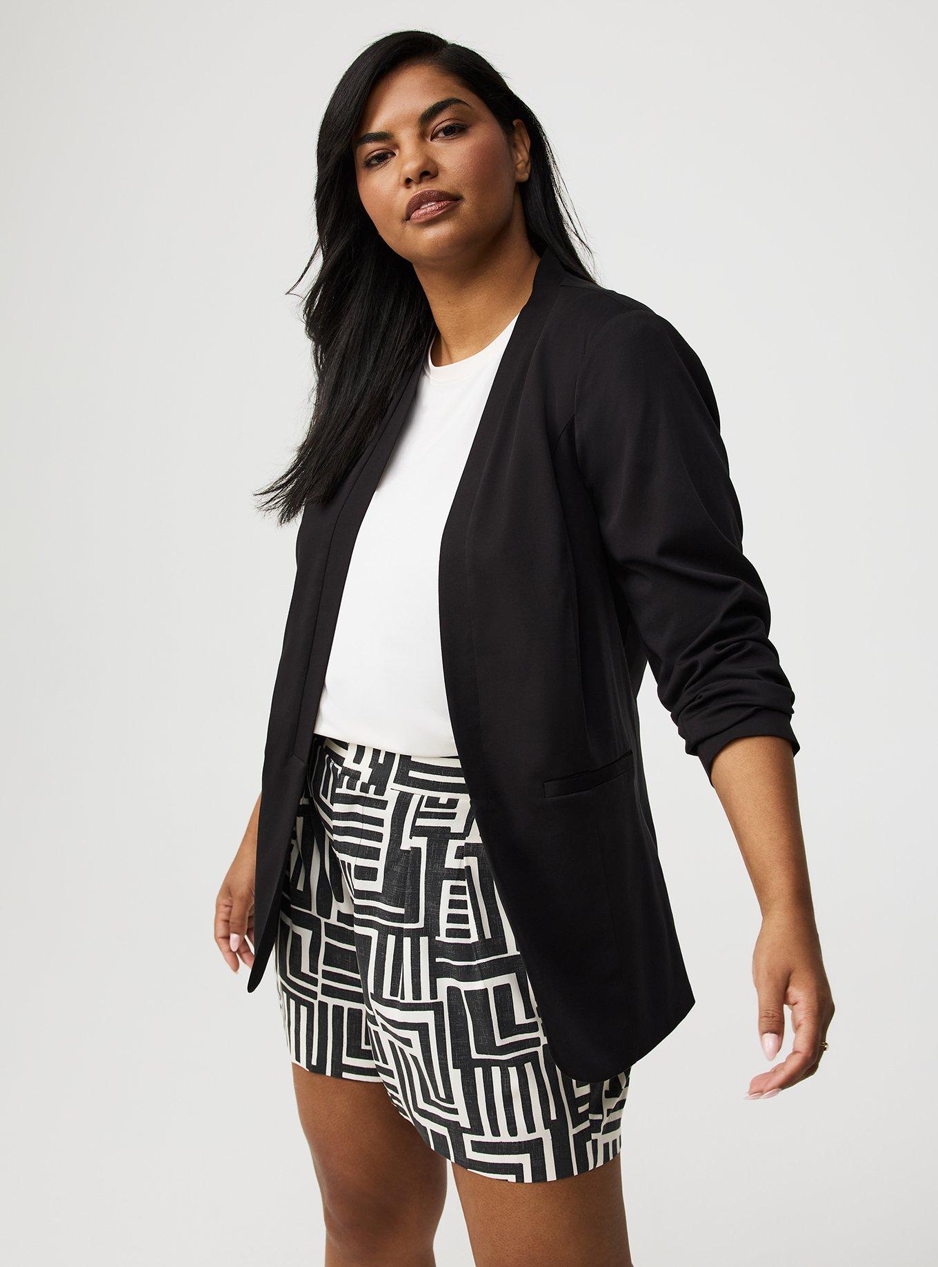 Stretch Challis Collarless Blazer